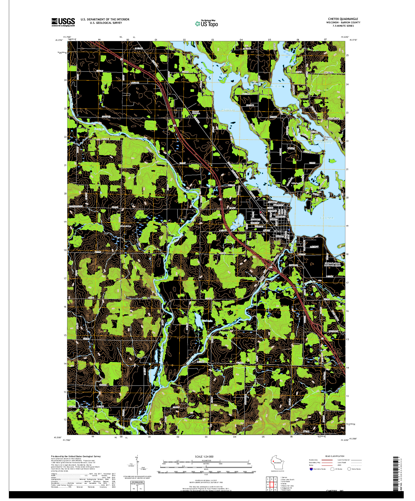 USGS US TOPO 7.5-MINUTE MAP FOR CHETEK, WI 2018