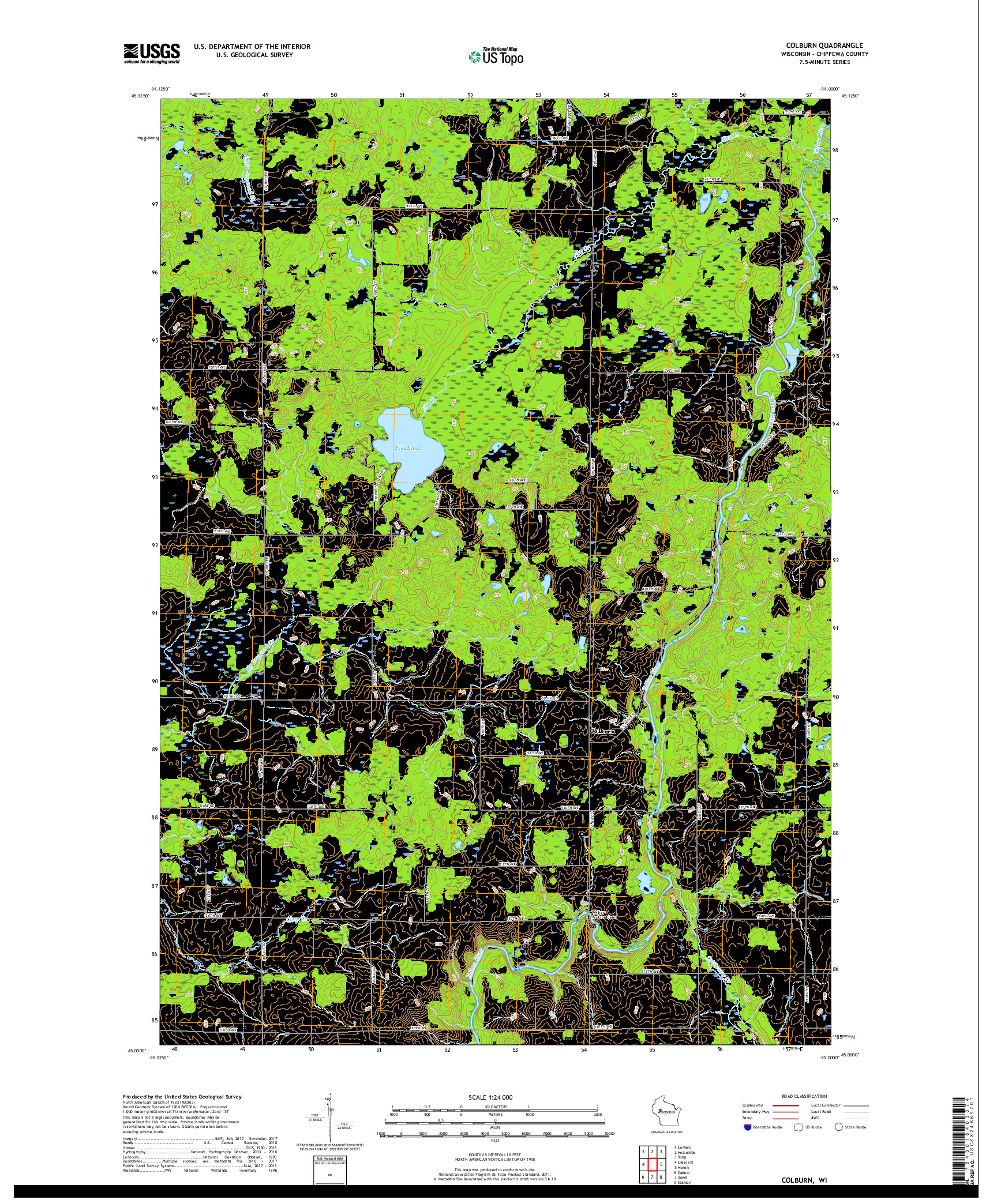 USGS US TOPO 7.5-MINUTE MAP FOR COLBURN, WI 2018