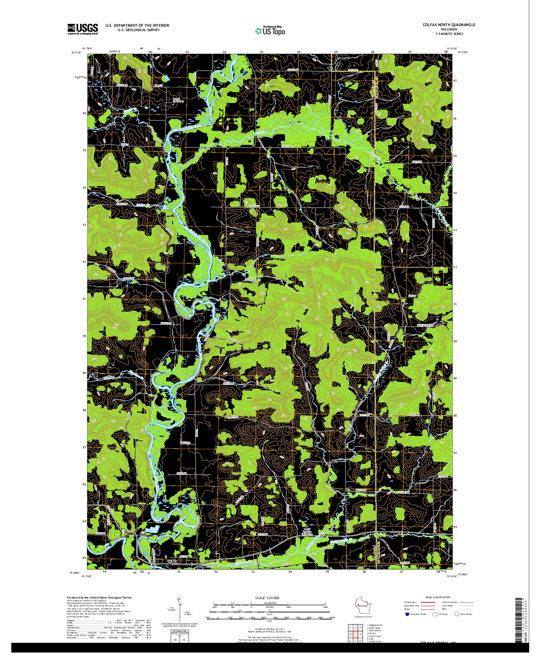 USGS US TOPO 7.5-MINUTE MAP FOR COLFAX NORTH, WI 2018