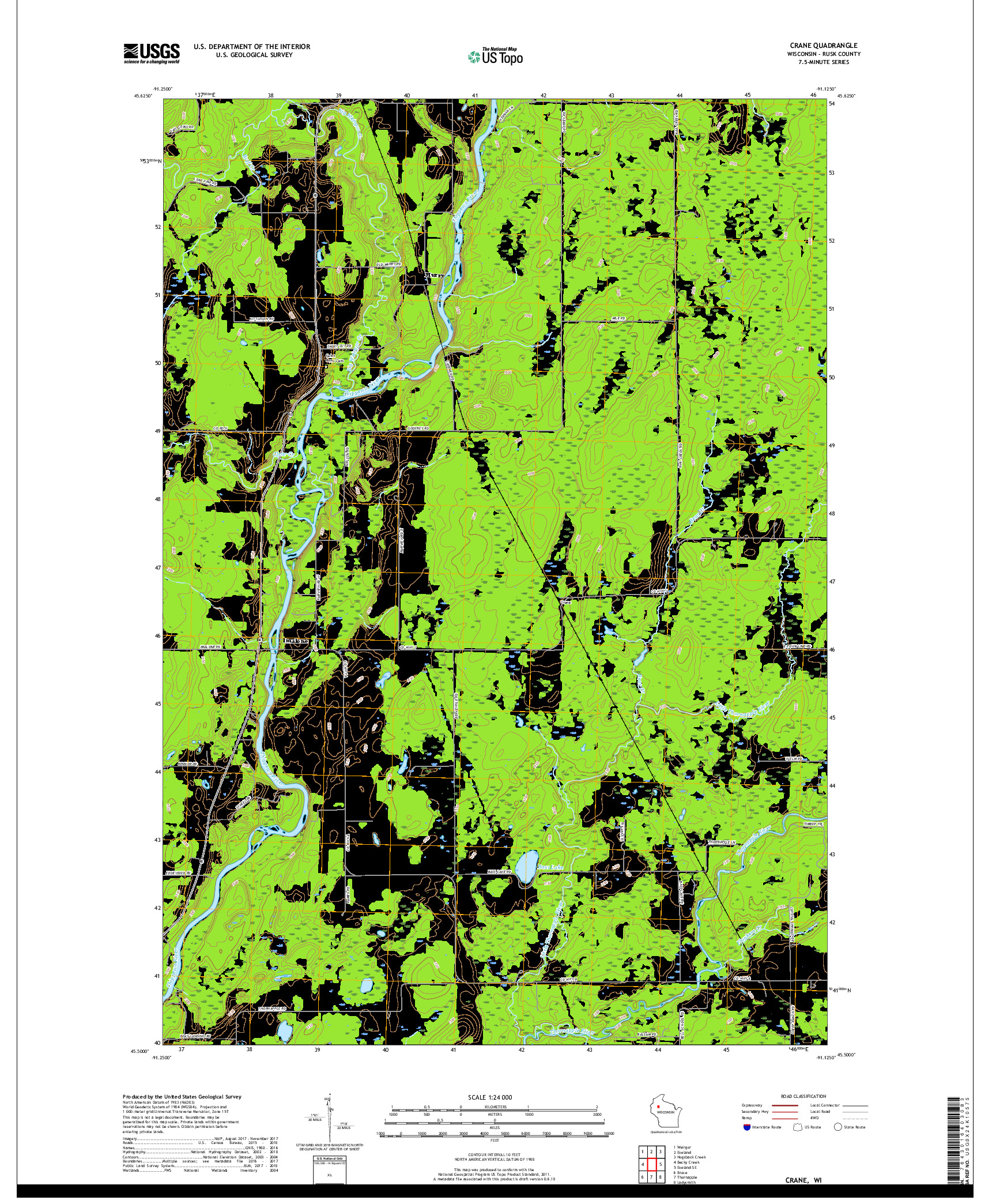 USGS US TOPO 7.5-MINUTE MAP FOR CRANE, WI 2018