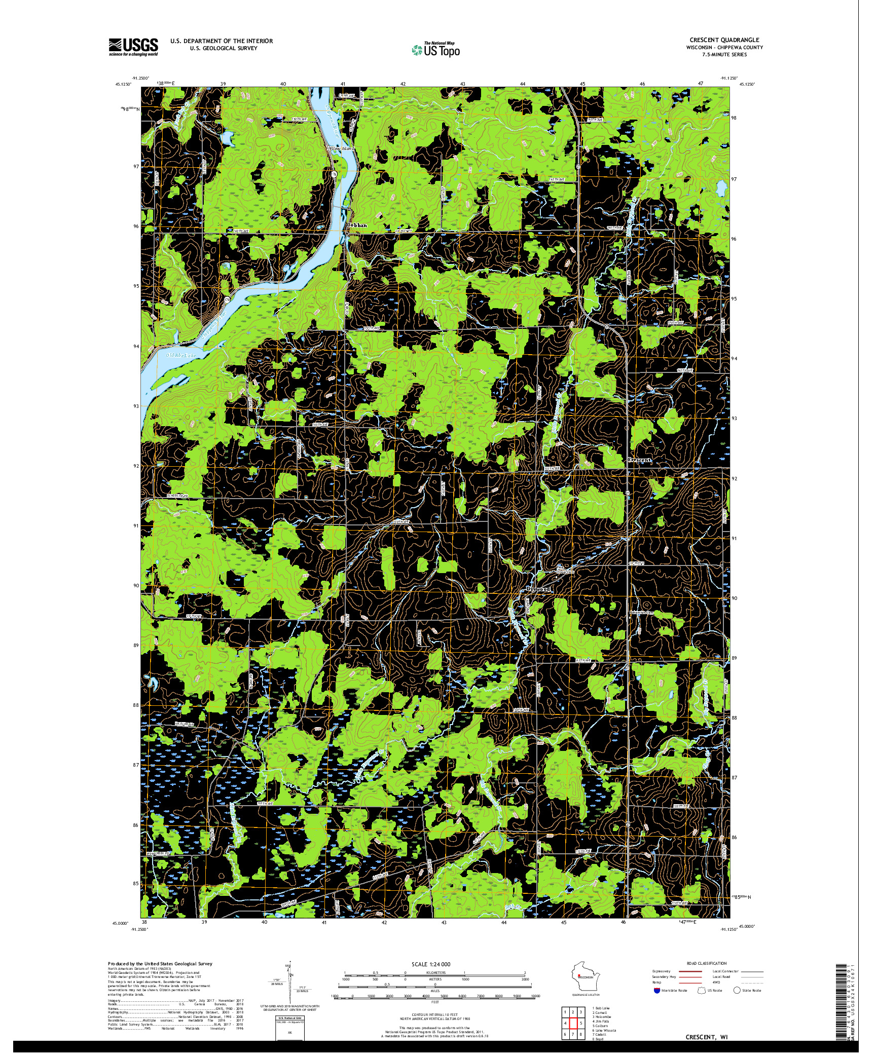 USGS US TOPO 7.5-MINUTE MAP FOR CRESCENT, WI 2018