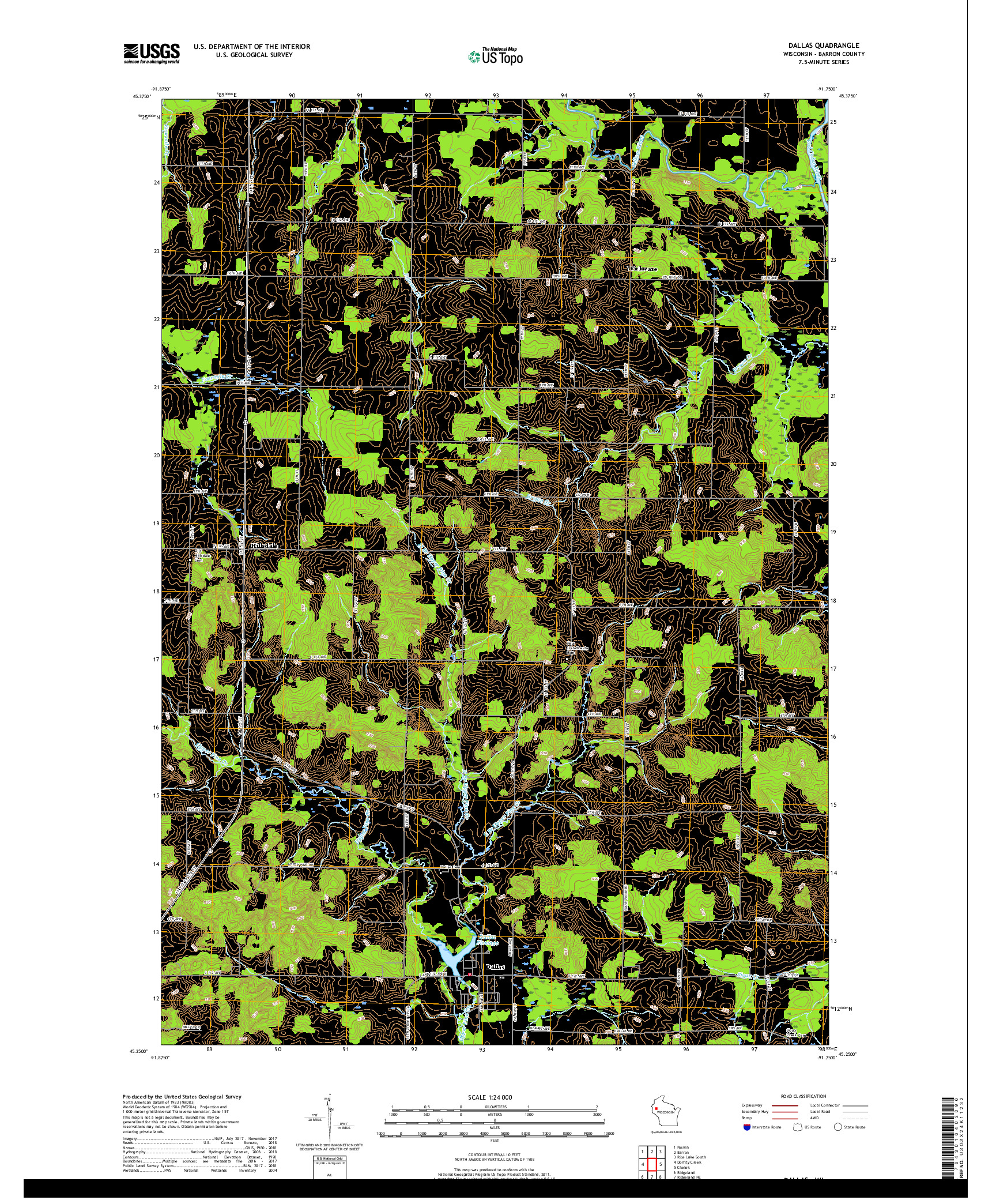 USGS US TOPO 7.5-MINUTE MAP FOR DALLAS, WI 2018