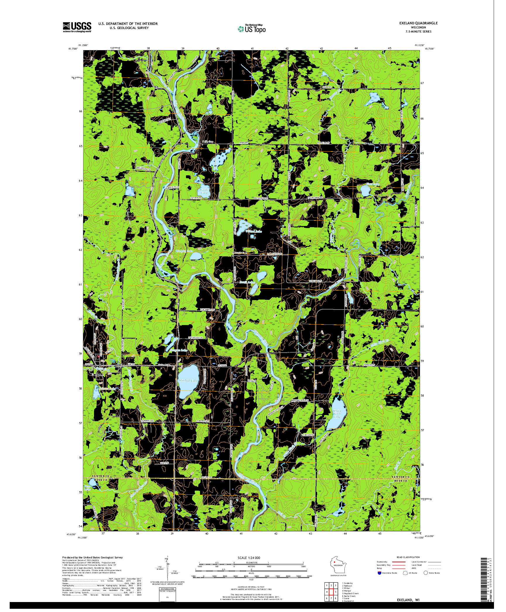 USGS US TOPO 7.5-MINUTE MAP FOR EXELAND, WI 2018
