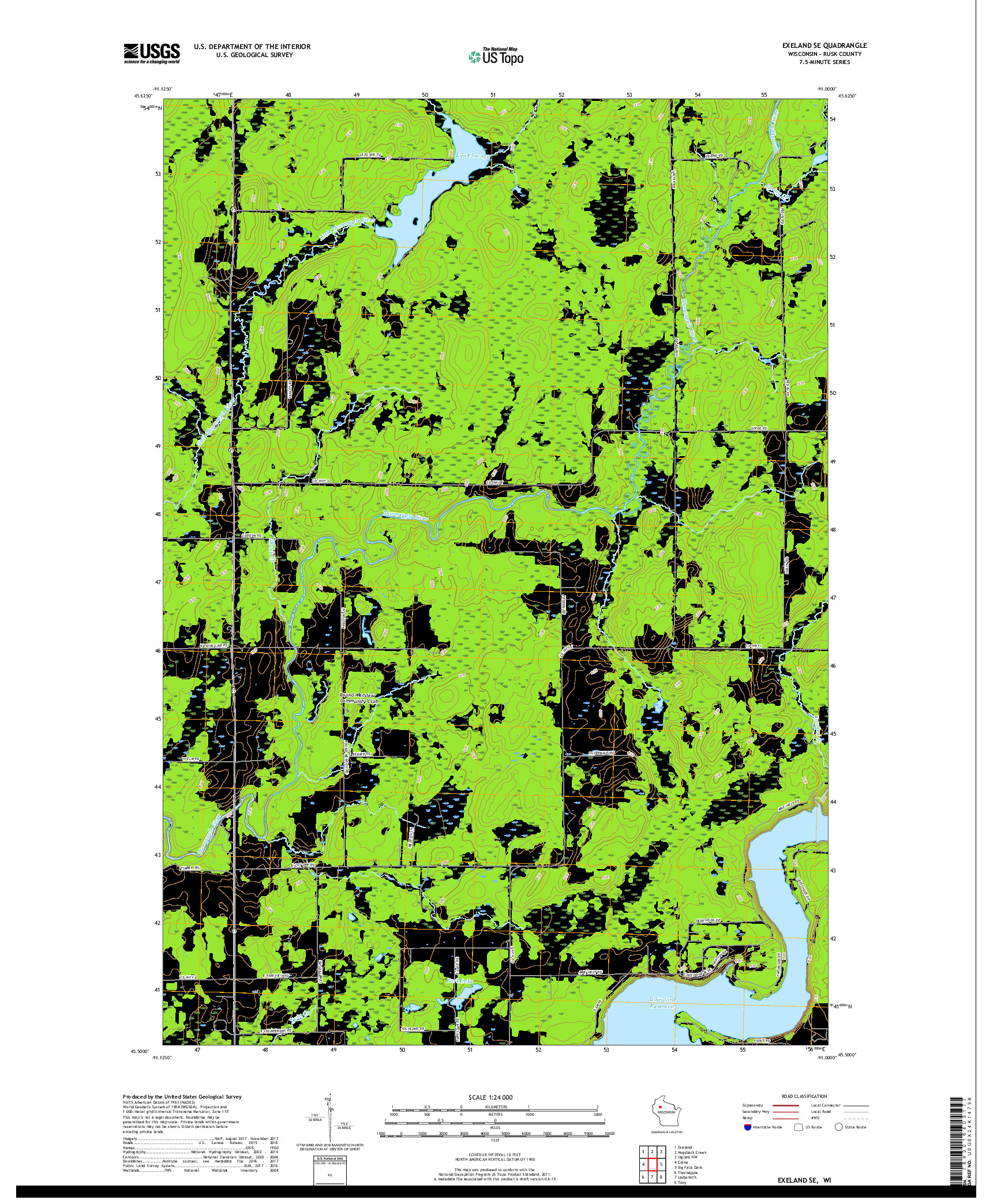 USGS US TOPO 7.5-MINUTE MAP FOR EXELAND SE, WI 2018
