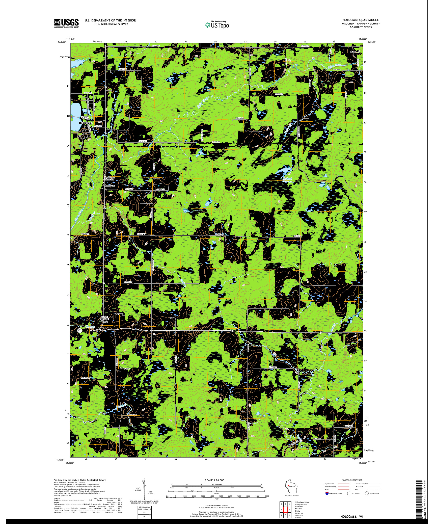 USGS US TOPO 7.5-MINUTE MAP FOR HOLCOMBE, WI 2018