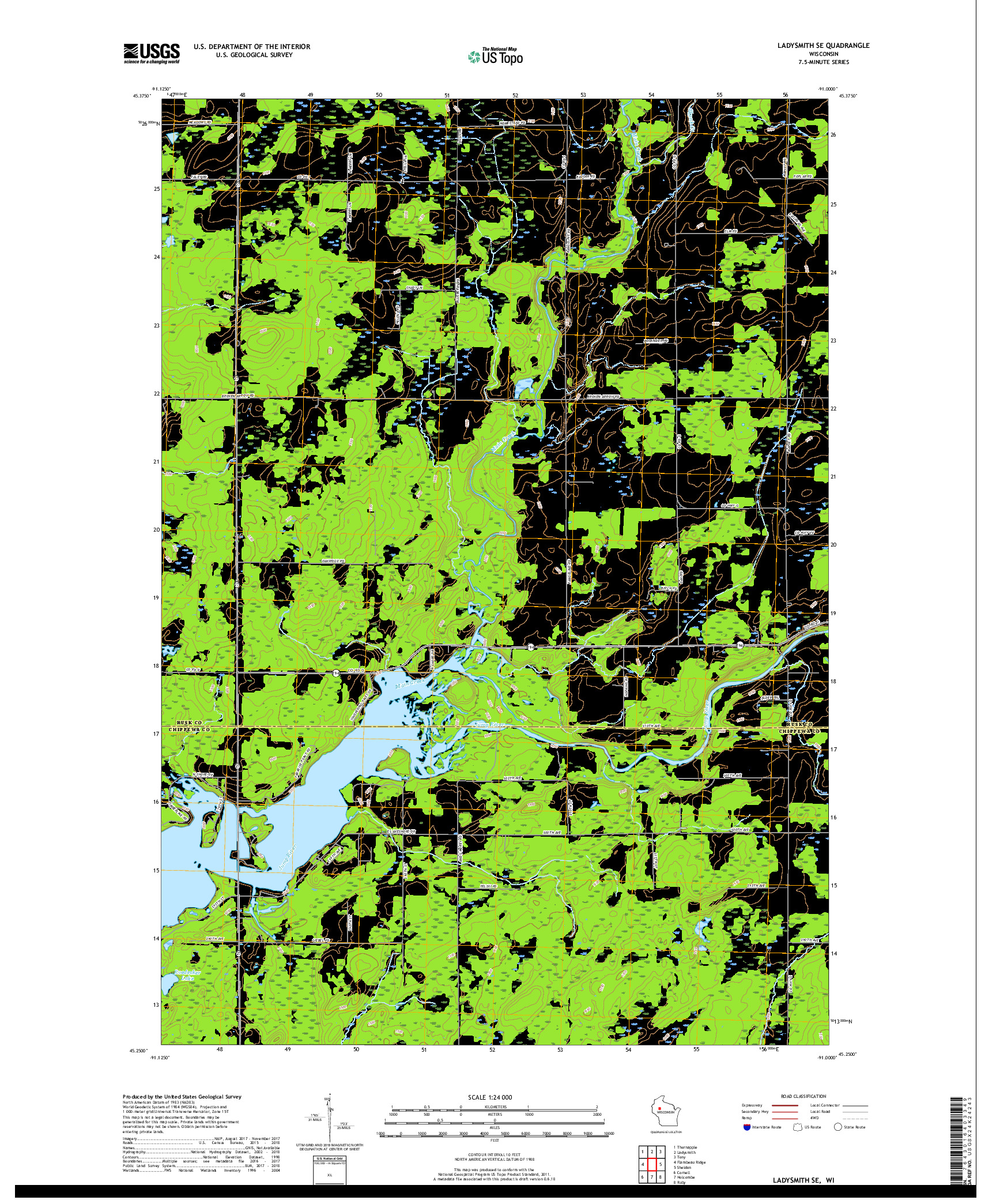 USGS US TOPO 7.5-MINUTE MAP FOR LADYSMITH SE, WI 2018