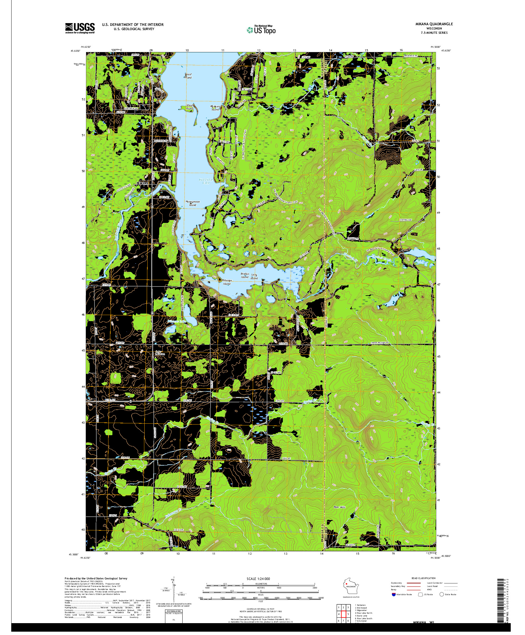 USGS US TOPO 7.5-MINUTE MAP FOR MIKANA, WI 2018