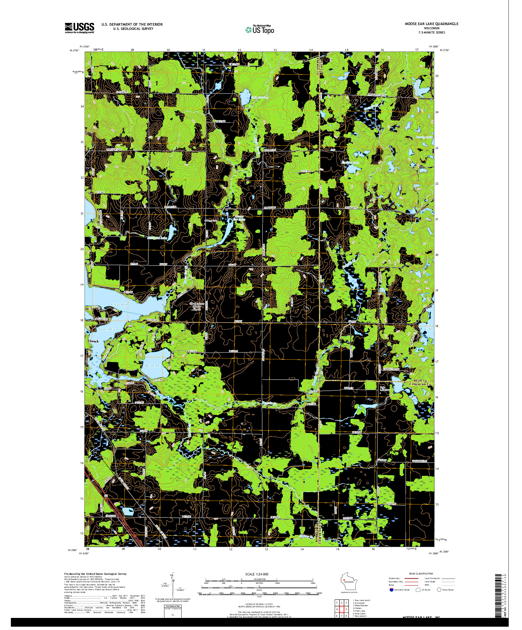 USGS US TOPO 7.5-MINUTE MAP FOR MOOSE EAR LAKE, WI 2018