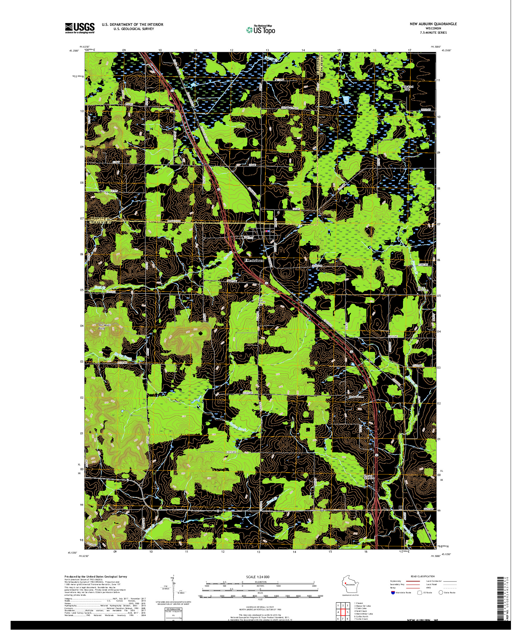 USGS US TOPO 7.5-MINUTE MAP FOR NEW AUBURN, WI 2018