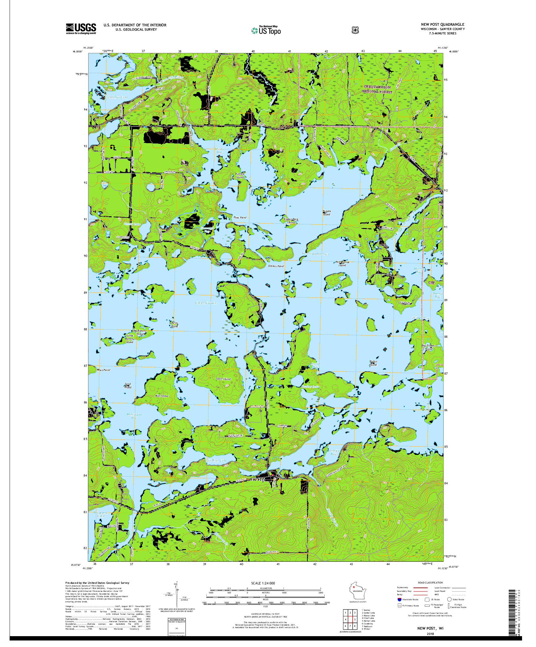 USGS US TOPO 7.5-MINUTE MAP FOR NEW POST, WI 2018