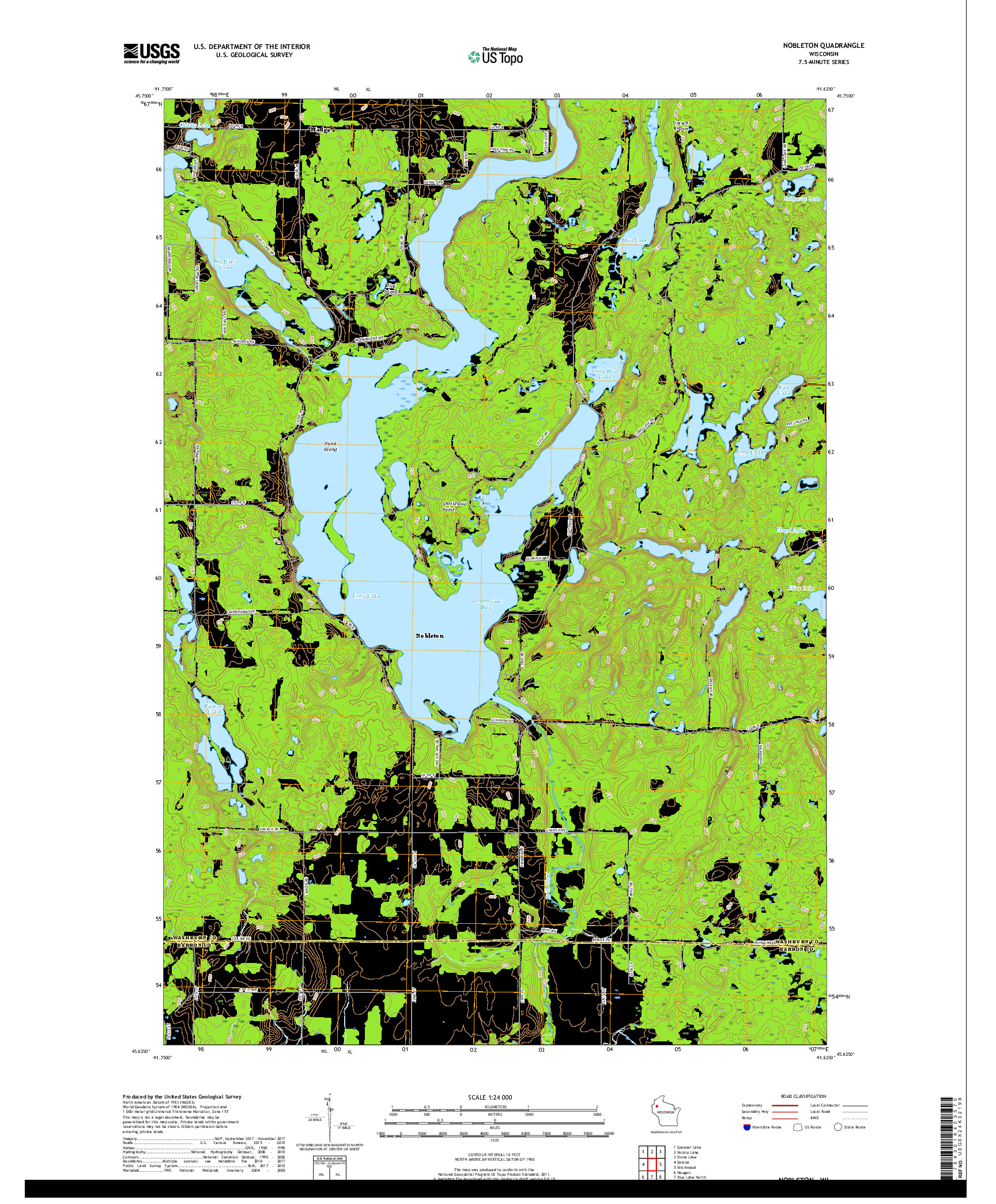 USGS US TOPO 7.5-MINUTE MAP FOR NOBLETON, WI 2018