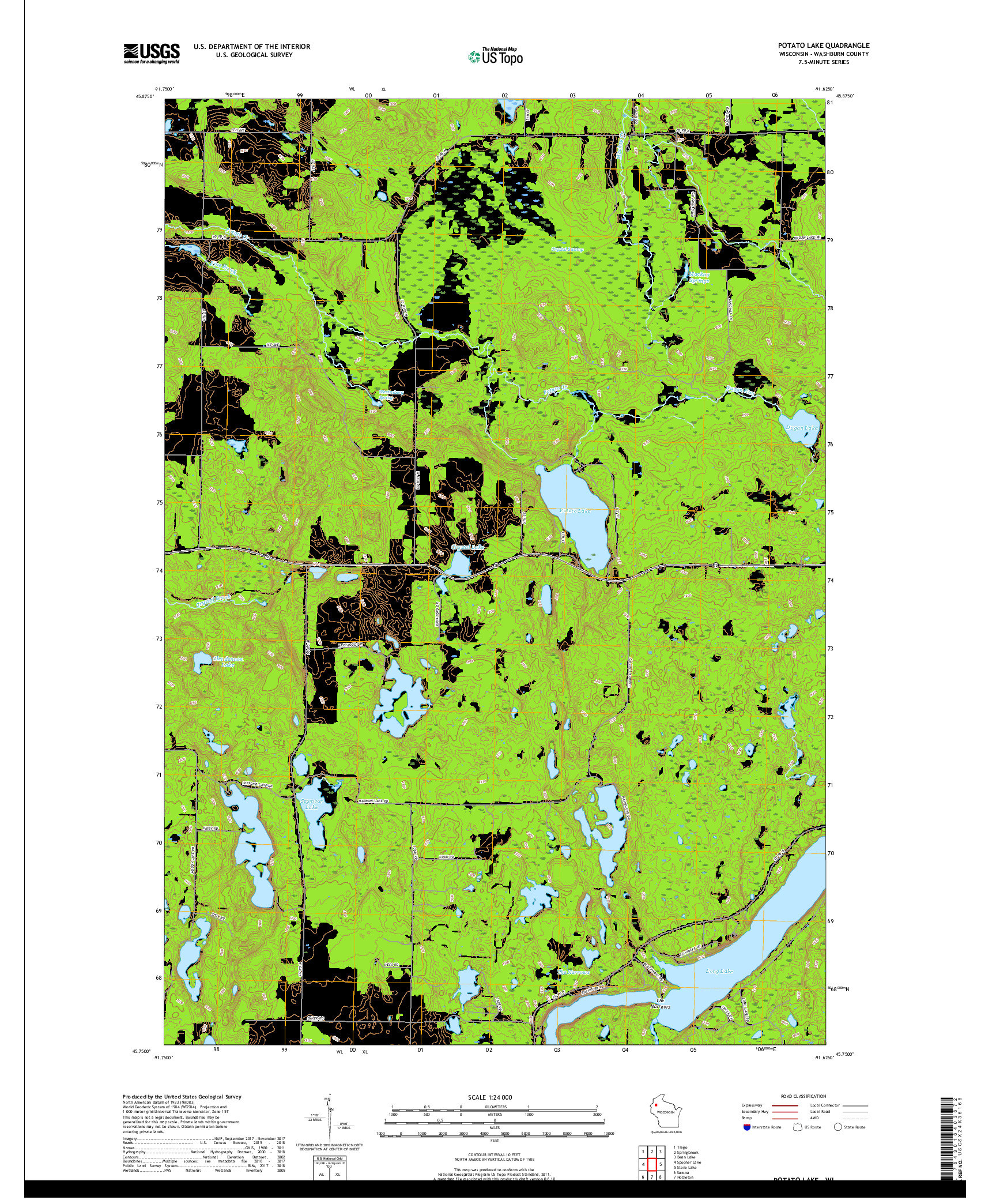 USGS US TOPO 7.5-MINUTE MAP FOR POTATO LAKE, WI 2018