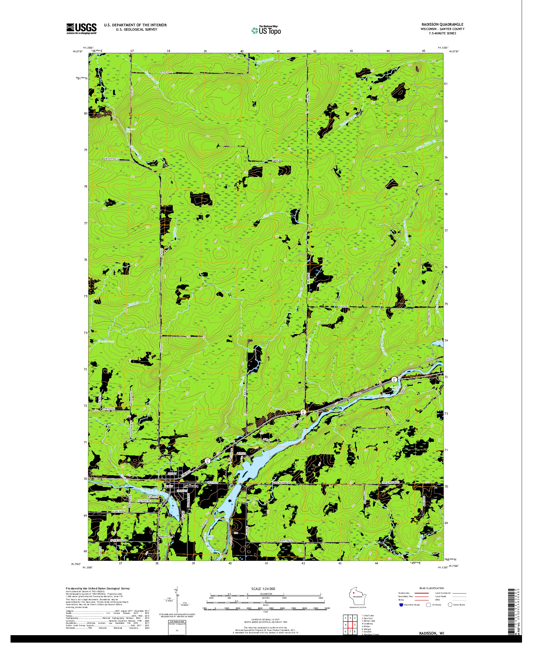 USGS US TOPO 7.5-MINUTE MAP FOR RADISSON, WI 2018