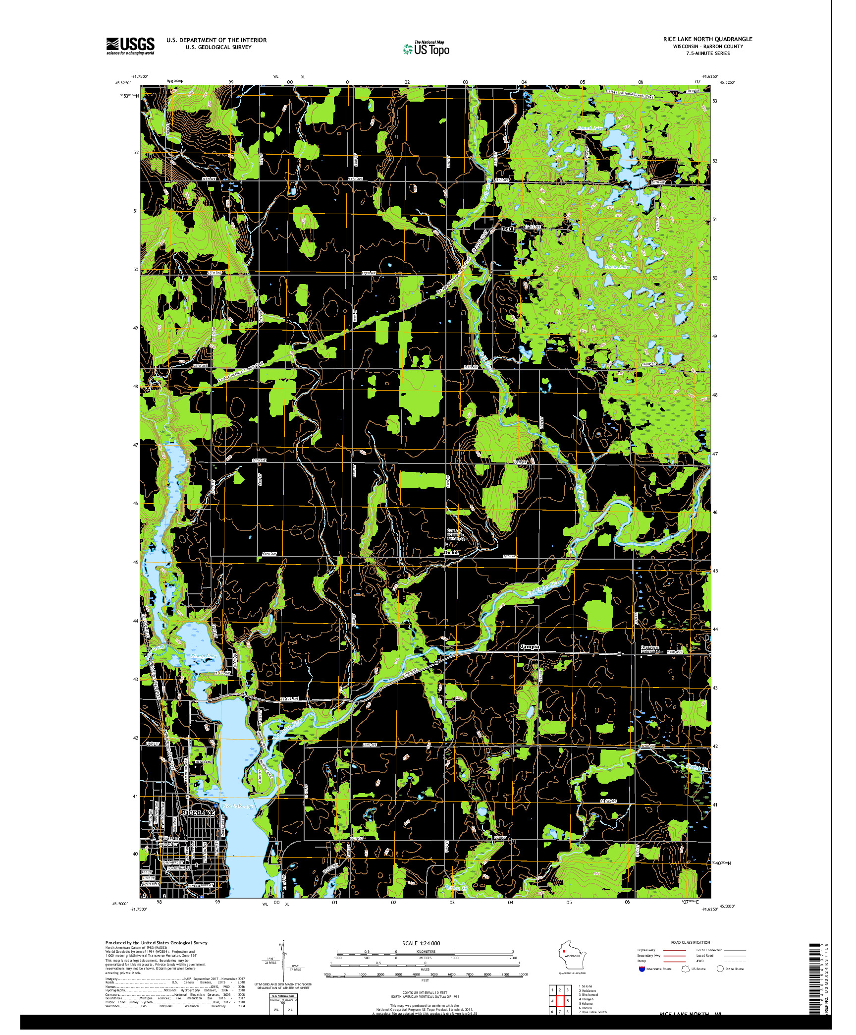 USGS US TOPO 7.5-MINUTE MAP FOR RICE LAKE NORTH, WI 2018