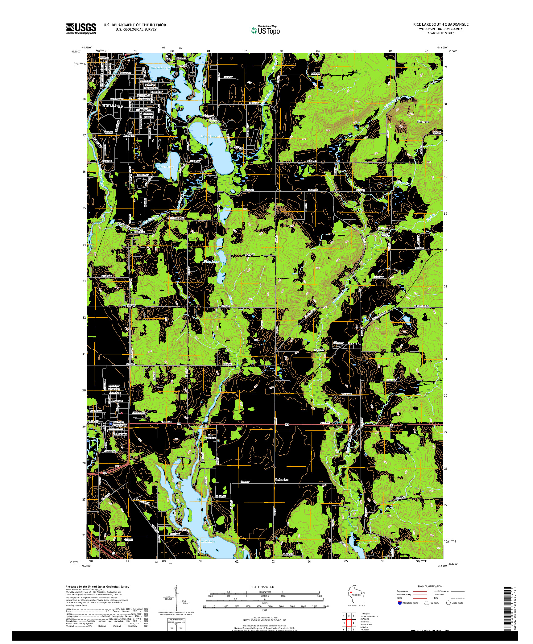 USGS US TOPO 7.5-MINUTE MAP FOR RICE LAKE SOUTH, WI 2018