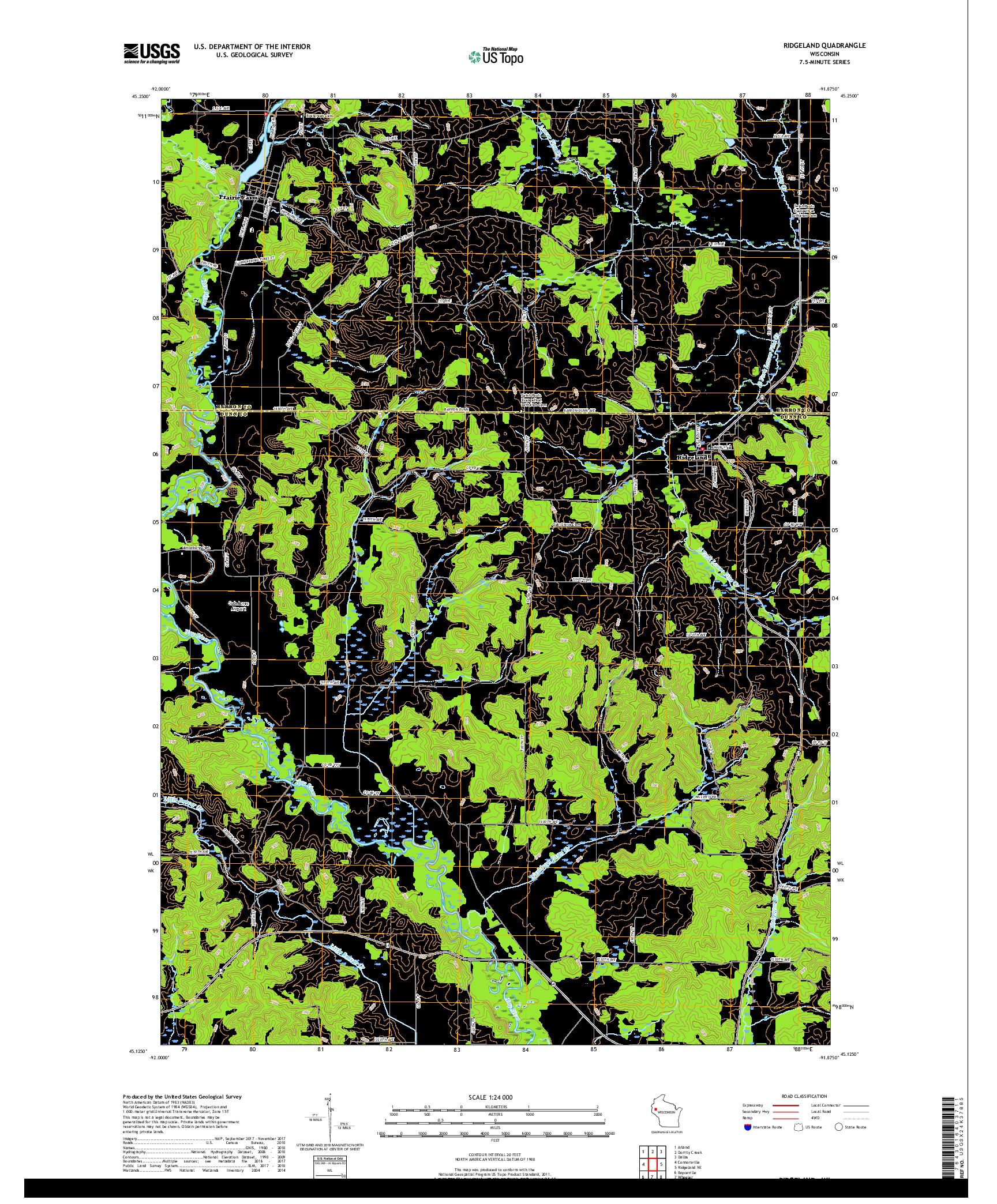 USGS US TOPO 7.5-MINUTE MAP FOR RIDGELAND, WI 2018