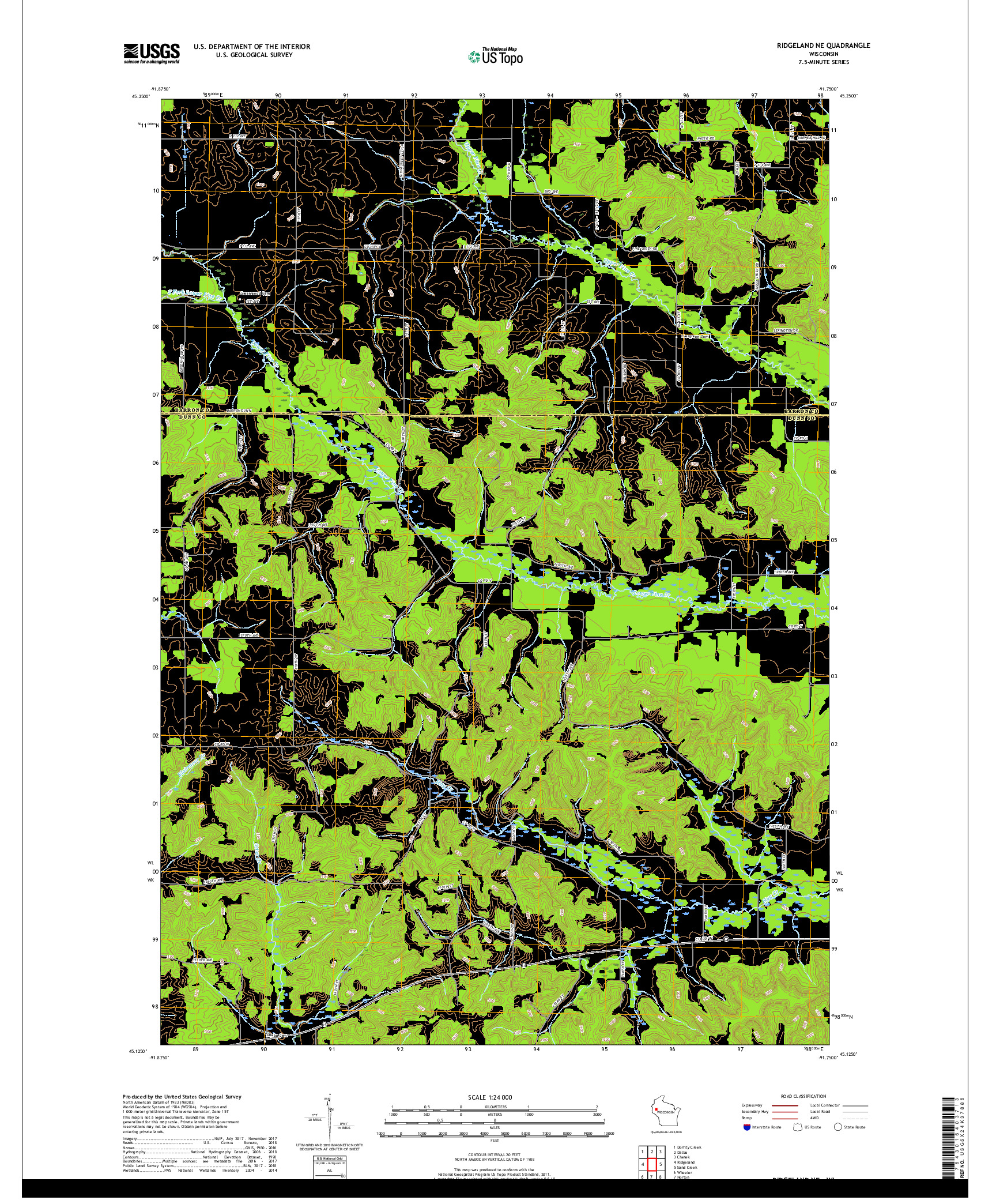 USGS US TOPO 7.5-MINUTE MAP FOR RIDGELAND NE, WI 2018