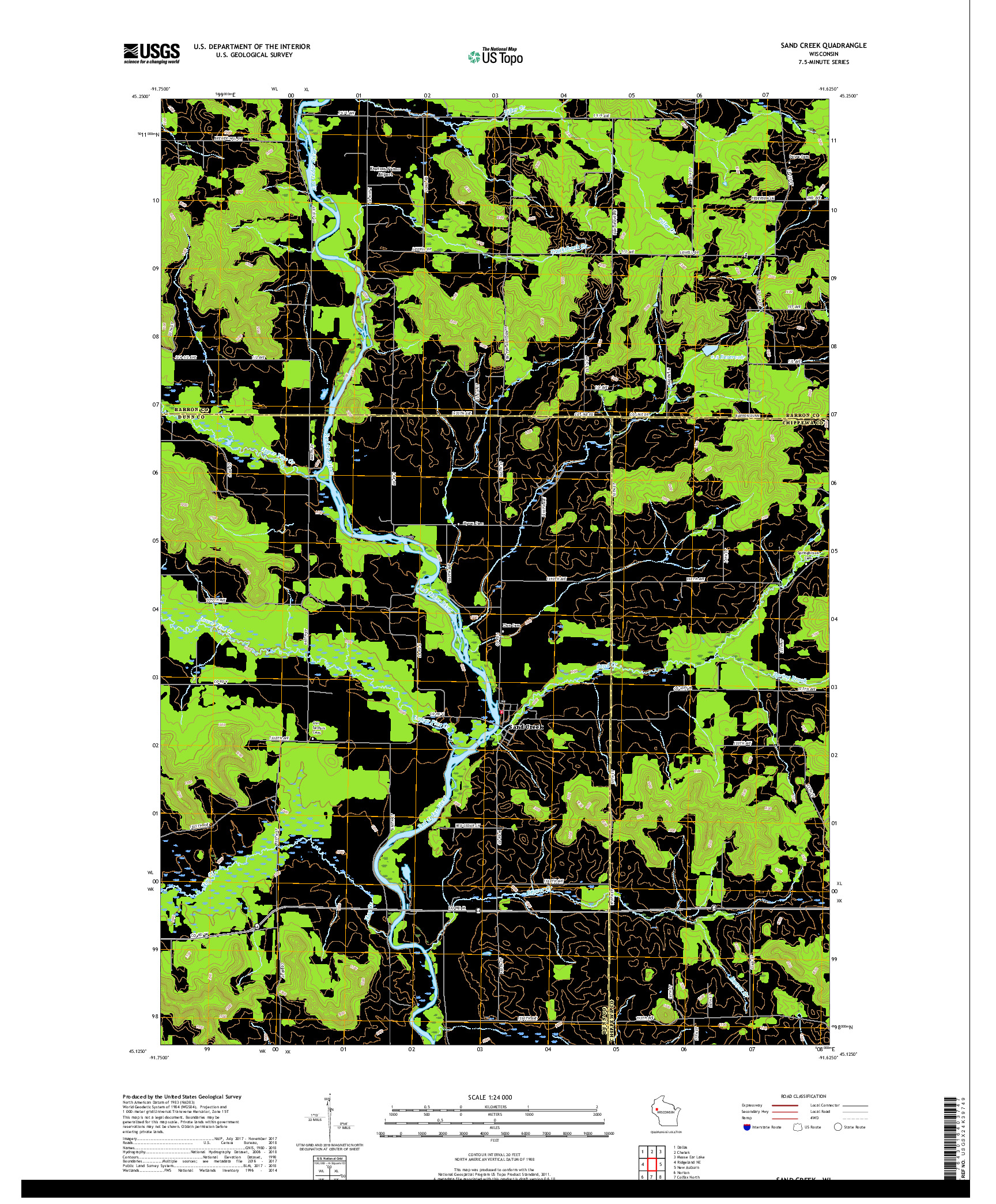 USGS US TOPO 7.5-MINUTE MAP FOR SAND CREEK, WI 2018