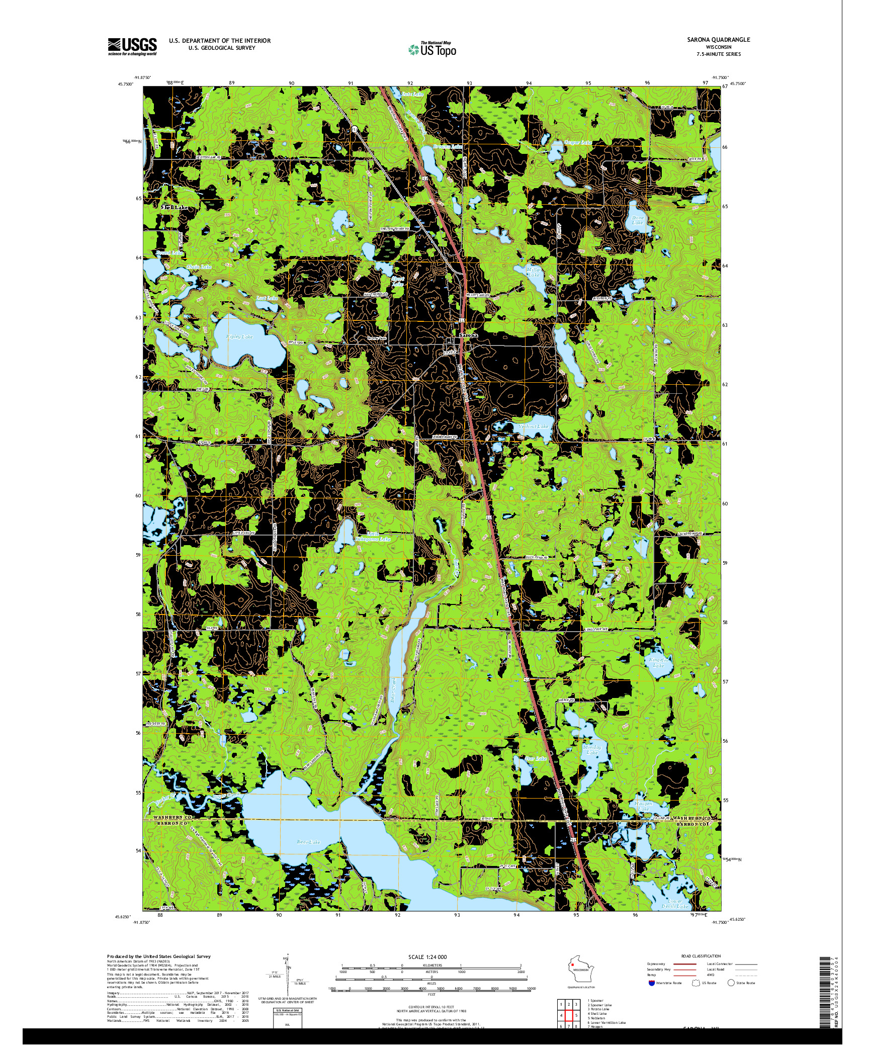 USGS US TOPO 7.5-MINUTE MAP FOR SARONA, WI 2018