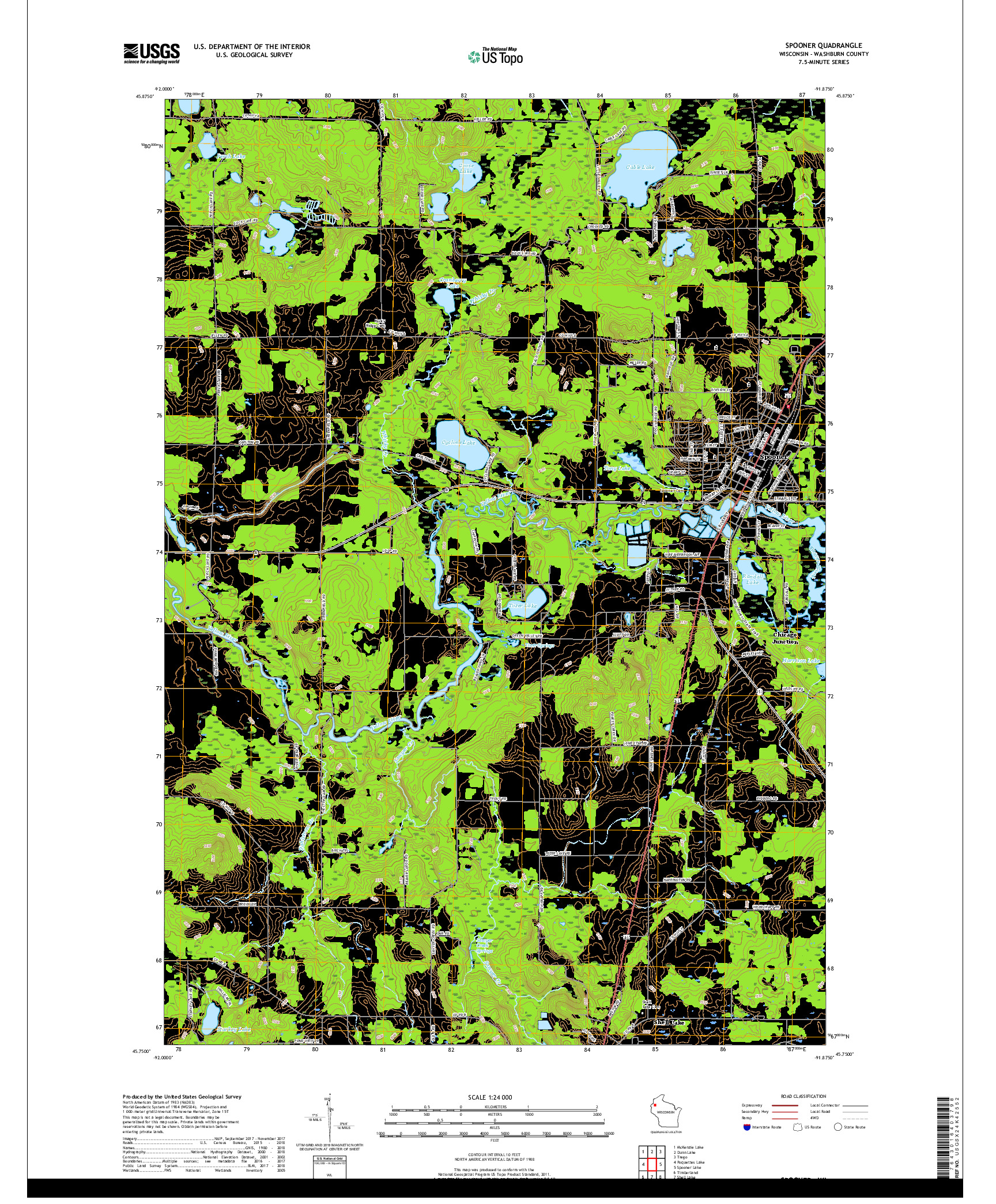 USGS US TOPO 7.5-MINUTE MAP FOR SPOONER, WI 2018