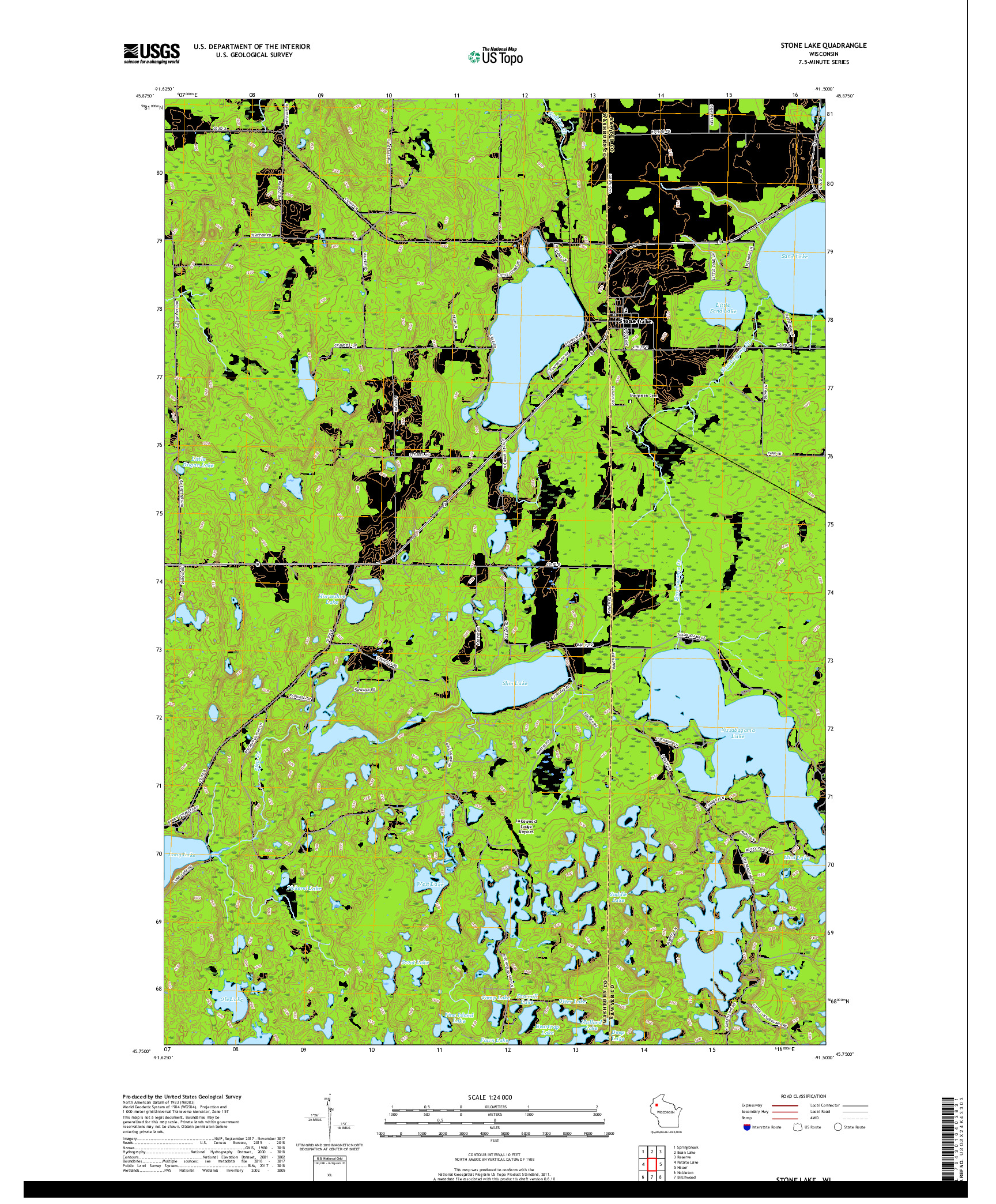 USGS US TOPO 7.5-MINUTE MAP FOR STONE LAKE, WI 2018