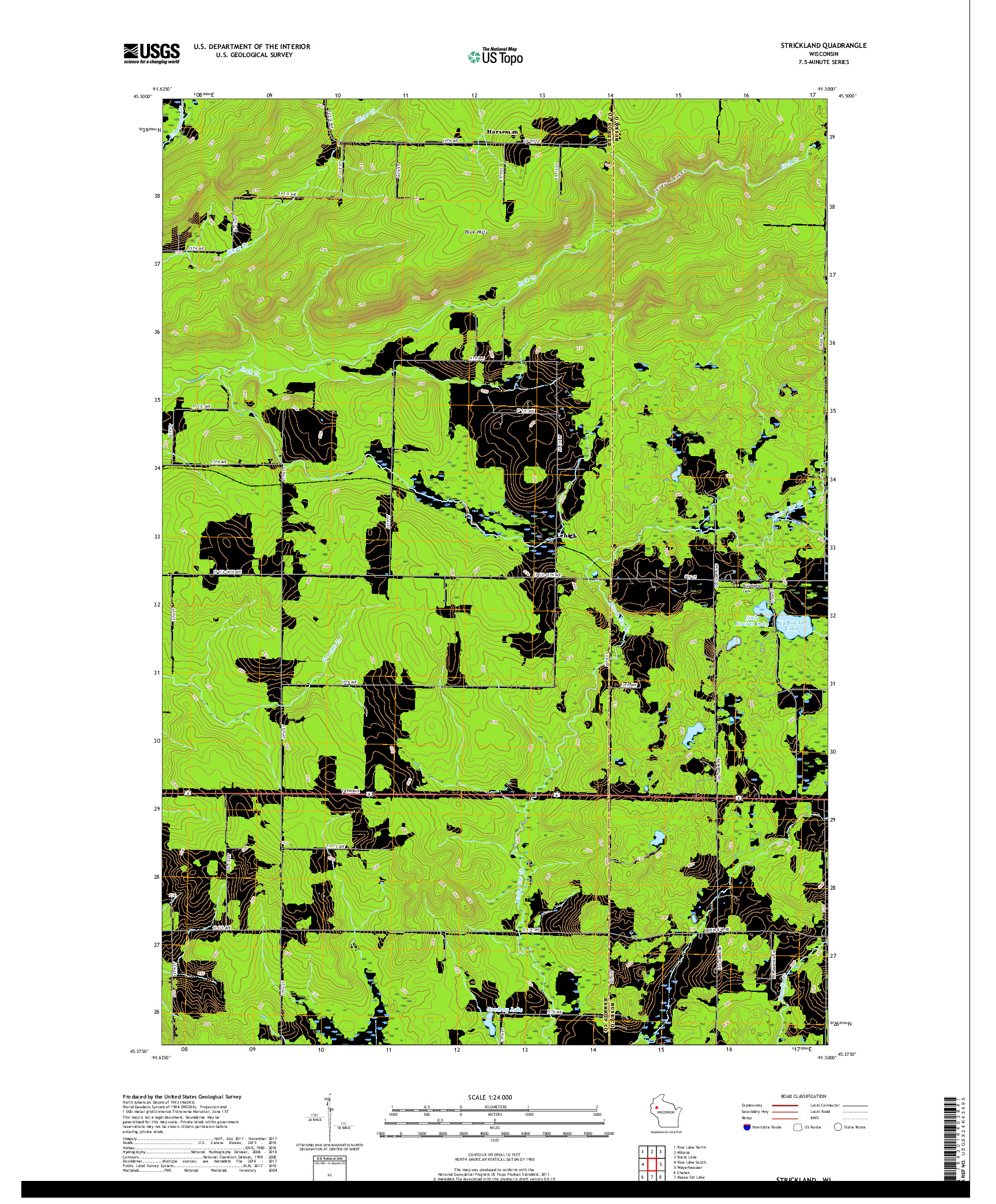 USGS US TOPO 7.5-MINUTE MAP FOR STRICKLAND, WI 2018