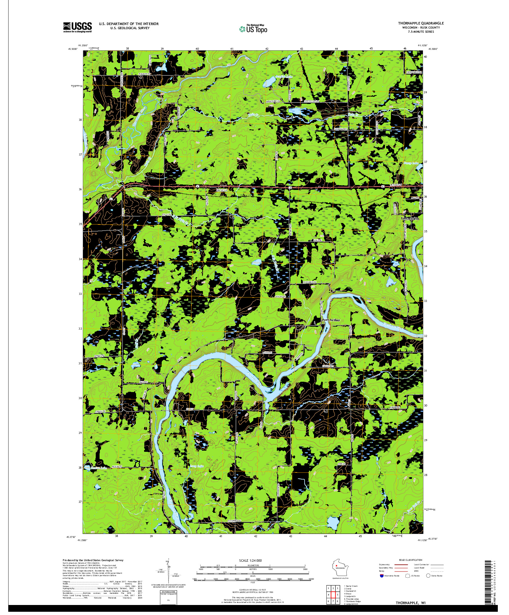 USGS US TOPO 7.5-MINUTE MAP FOR THORNAPPLE, WI 2018