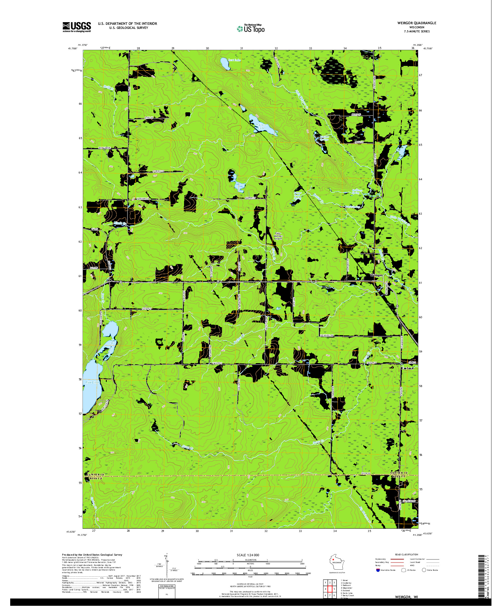 USGS US TOPO 7.5-MINUTE MAP FOR WEIRGOR, WI 2018