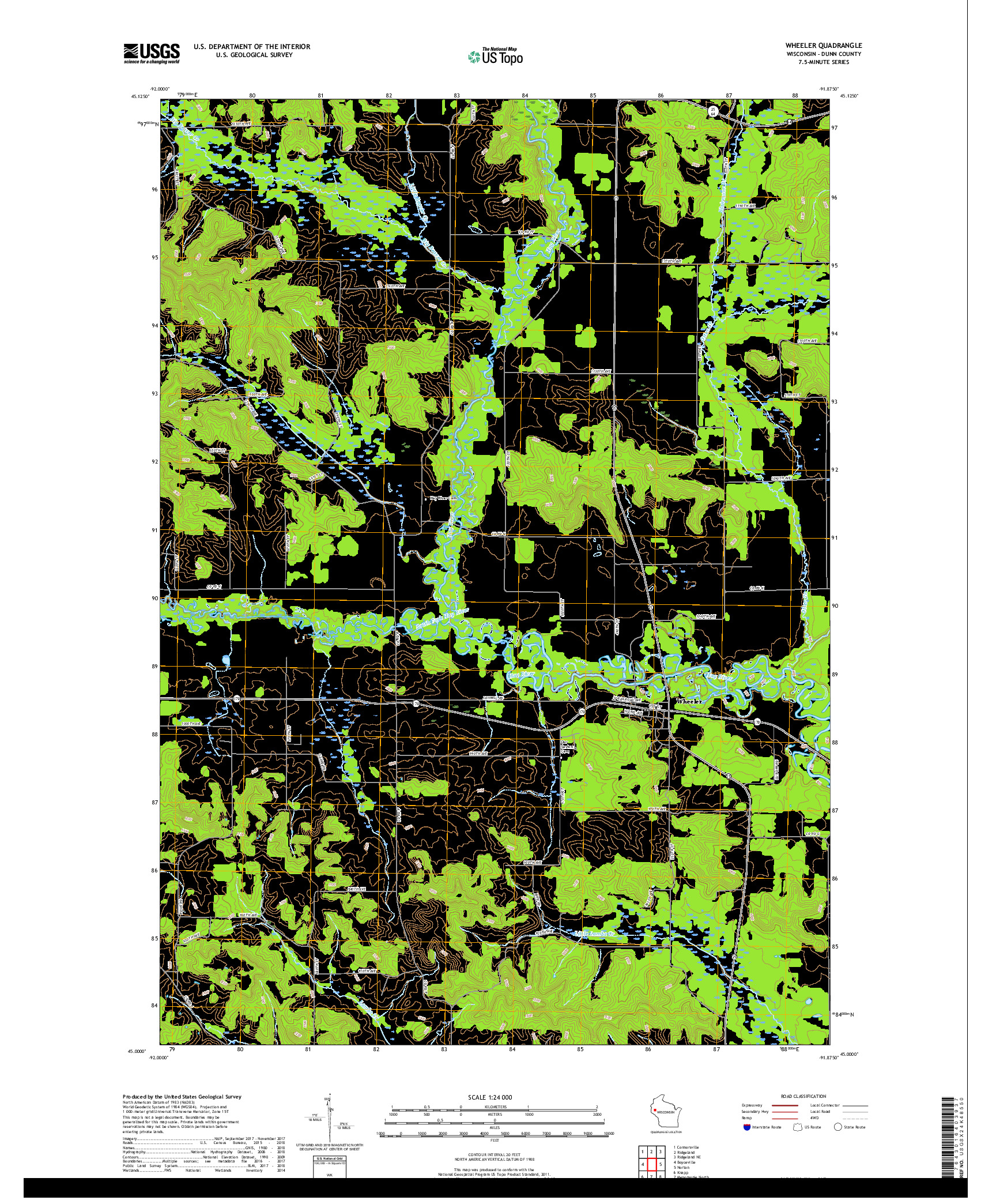 USGS US TOPO 7.5-MINUTE MAP FOR WHEELER, WI 2018