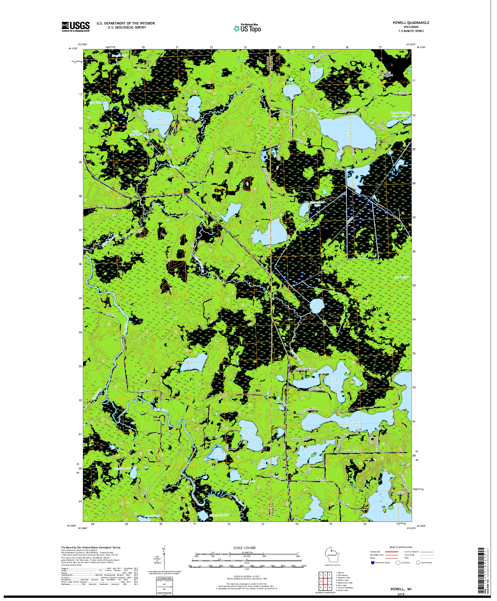 USGS US TOPO 7.5-MINUTE MAP FOR POWELL, WI 2018