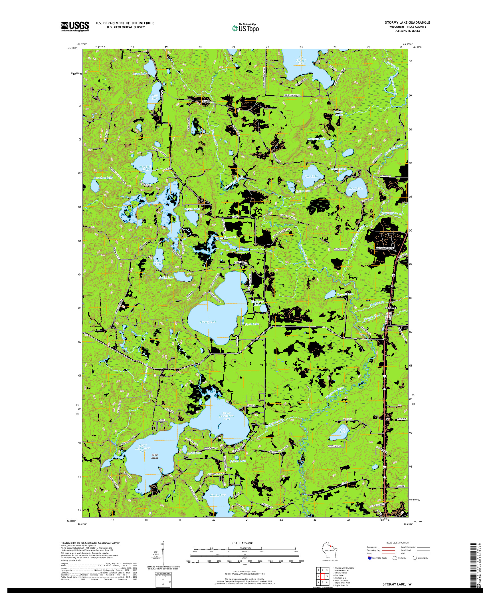 USGS US TOPO 7.5-MINUTE MAP FOR STORMY LAKE, WI 2018