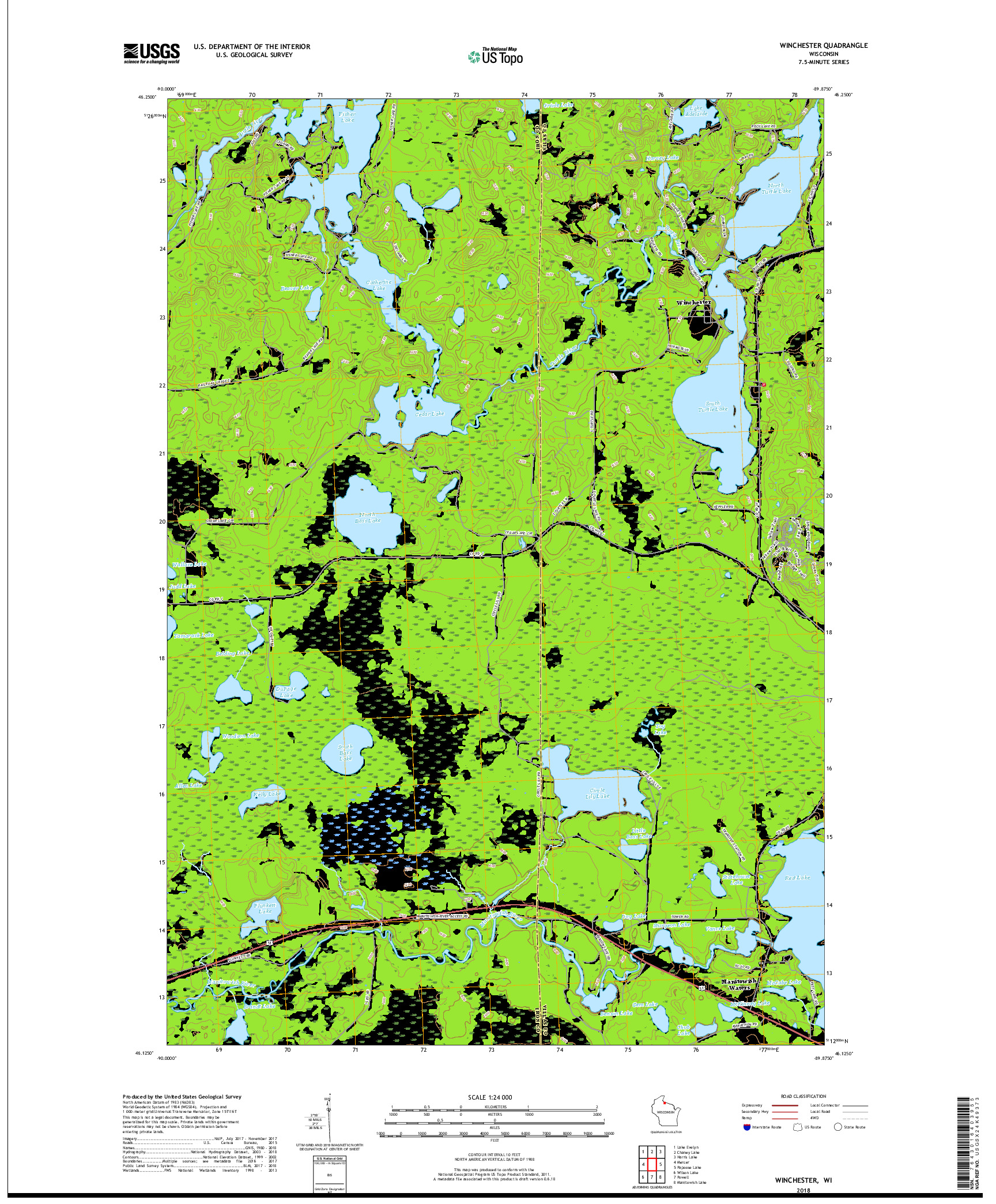 USGS US TOPO 7.5-MINUTE MAP FOR WINCHESTER, WI 2018