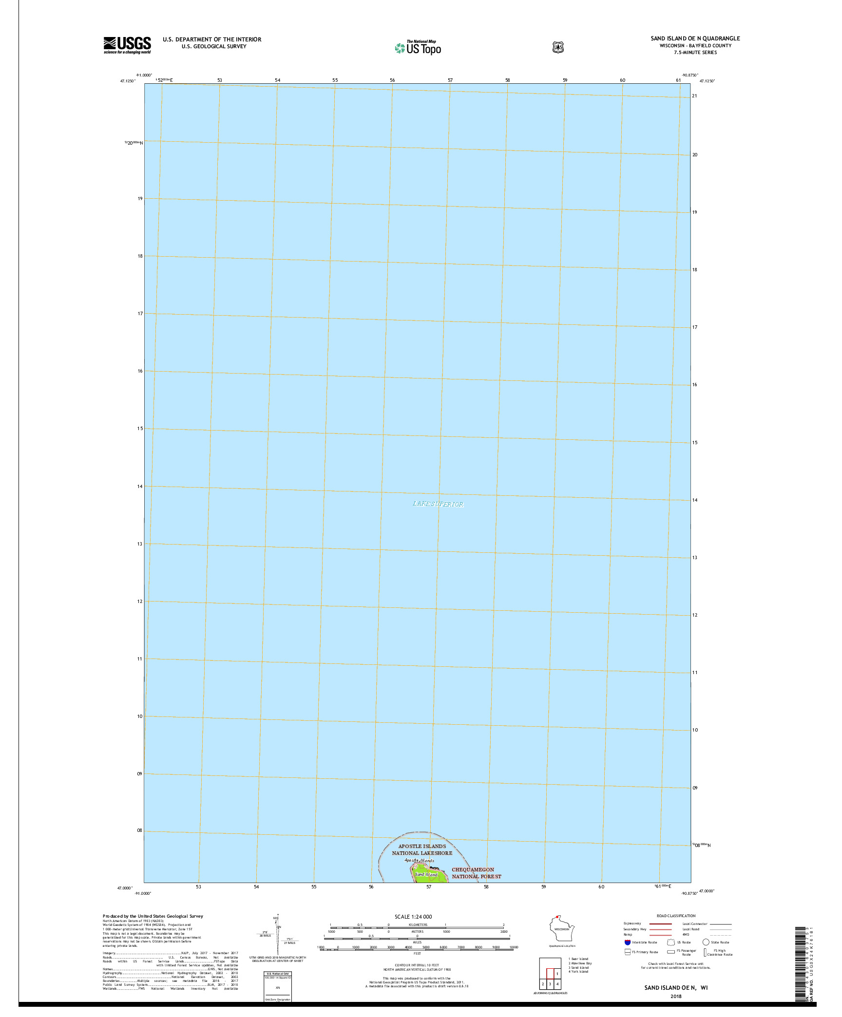 USGS US TOPO 7.5-MINUTE MAP FOR SAND ISLAND OE N, WI 2018