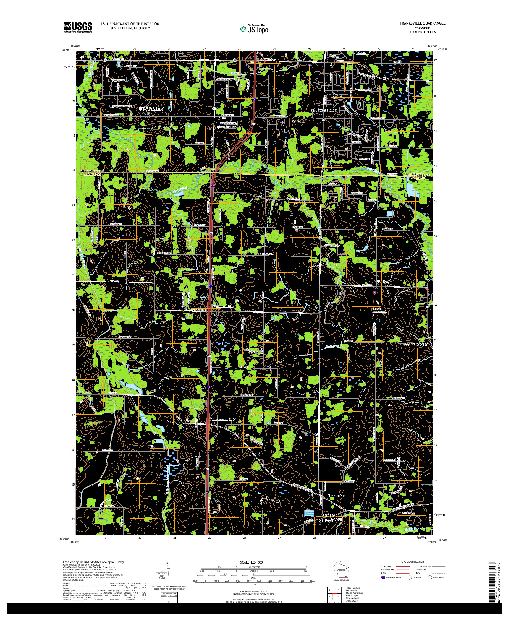 USGS US TOPO 7.5-MINUTE MAP FOR FRANKSVILLE, WI 2018