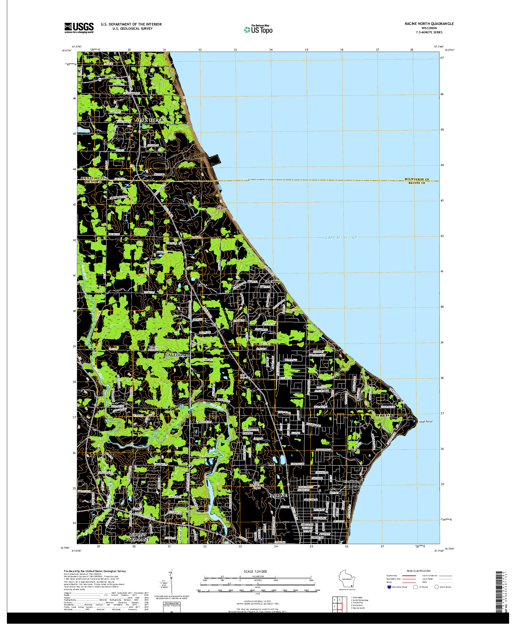 USGS US TOPO 7.5-MINUTE MAP FOR RACINE NORTH, WI 2018