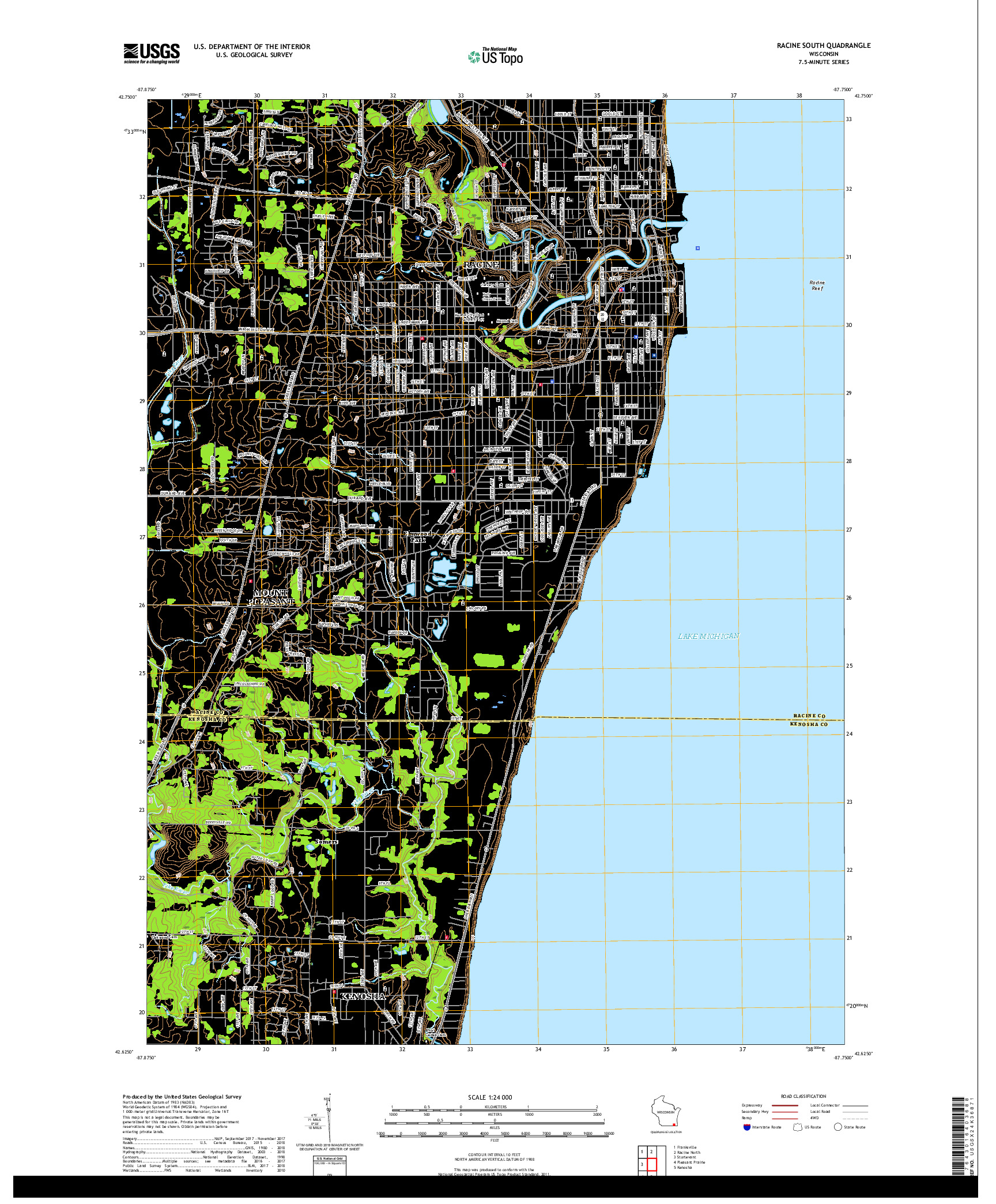 USGS US TOPO 7.5-MINUTE MAP FOR RACINE SOUTH, WI 2018