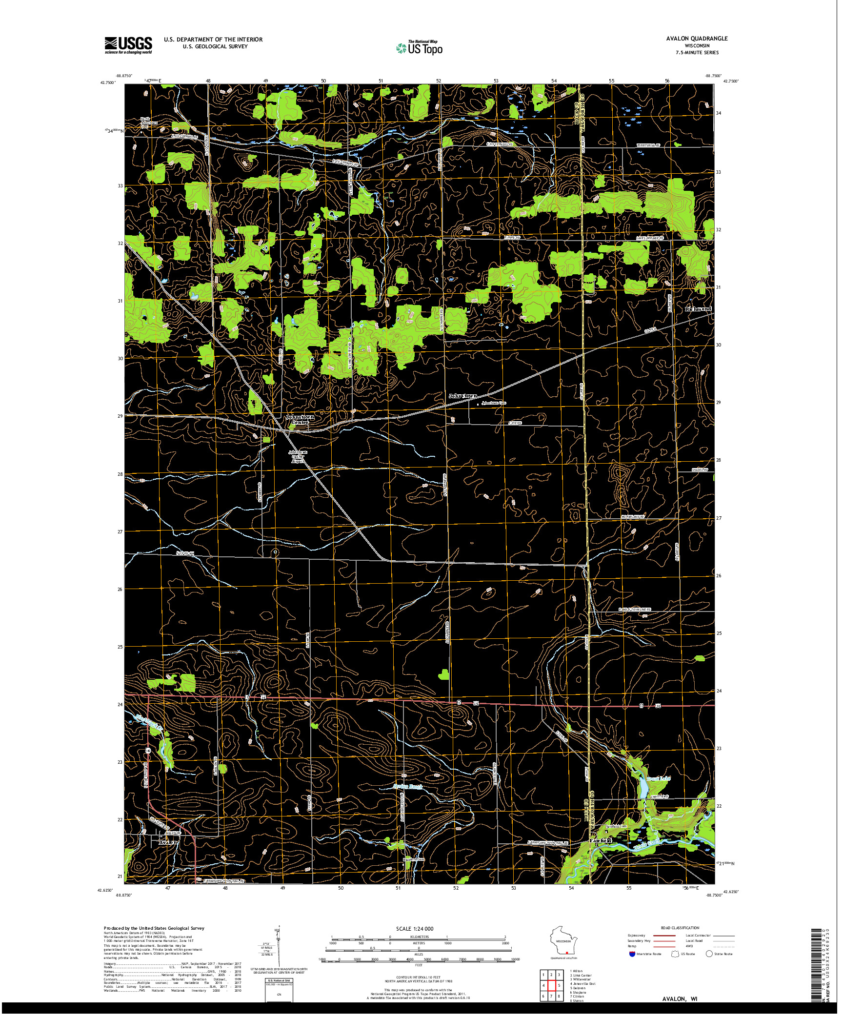 USGS US TOPO 7.5-MINUTE MAP FOR AVALON, WI 2018