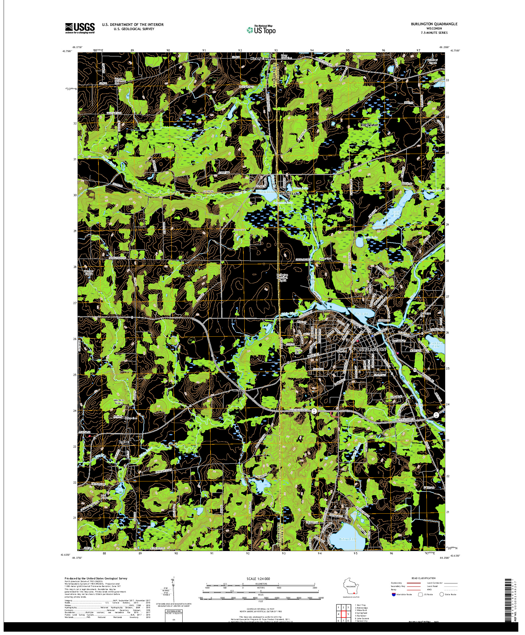 USGS US TOPO 7.5-MINUTE MAP FOR BURLINGTON, WI 2018