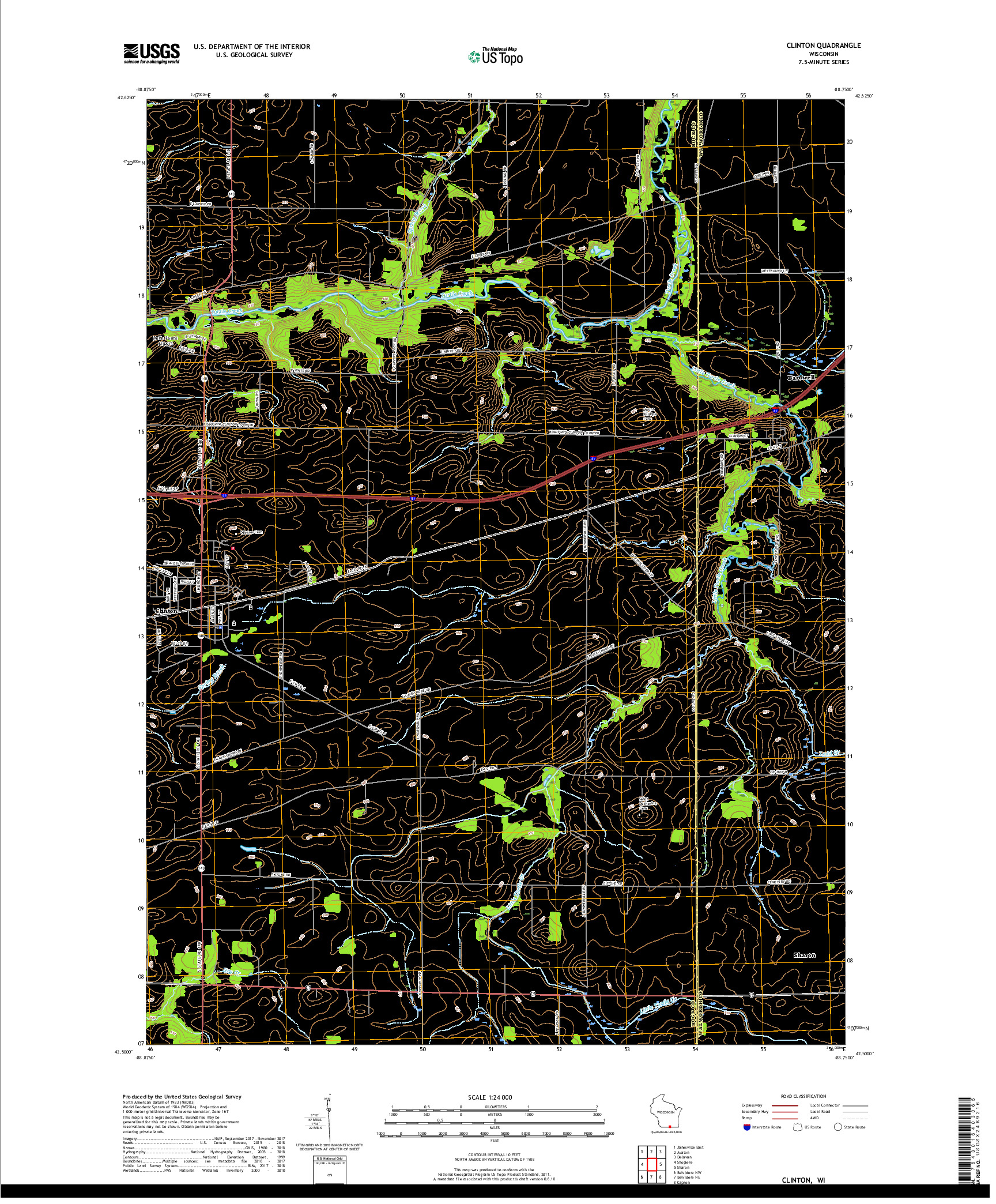 USGS US TOPO 7.5-MINUTE MAP FOR CLINTON, WI 2018