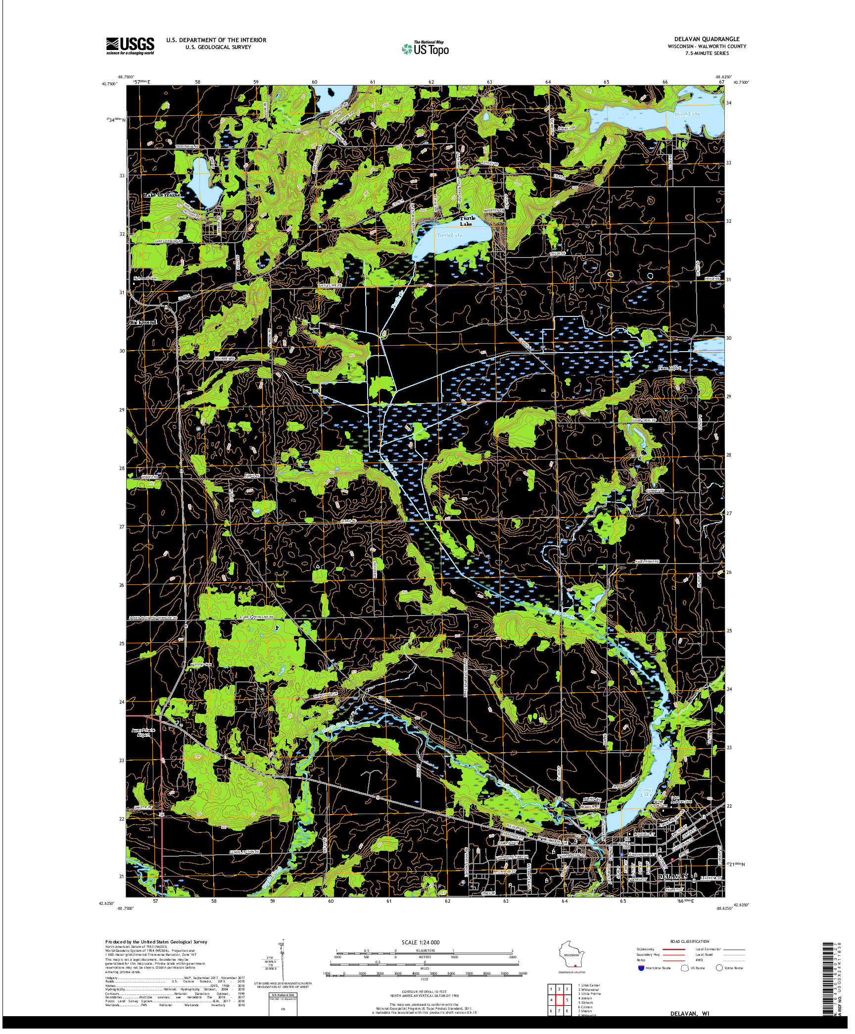 USGS US TOPO 7.5-MINUTE MAP FOR DELAVAN, WI 2018