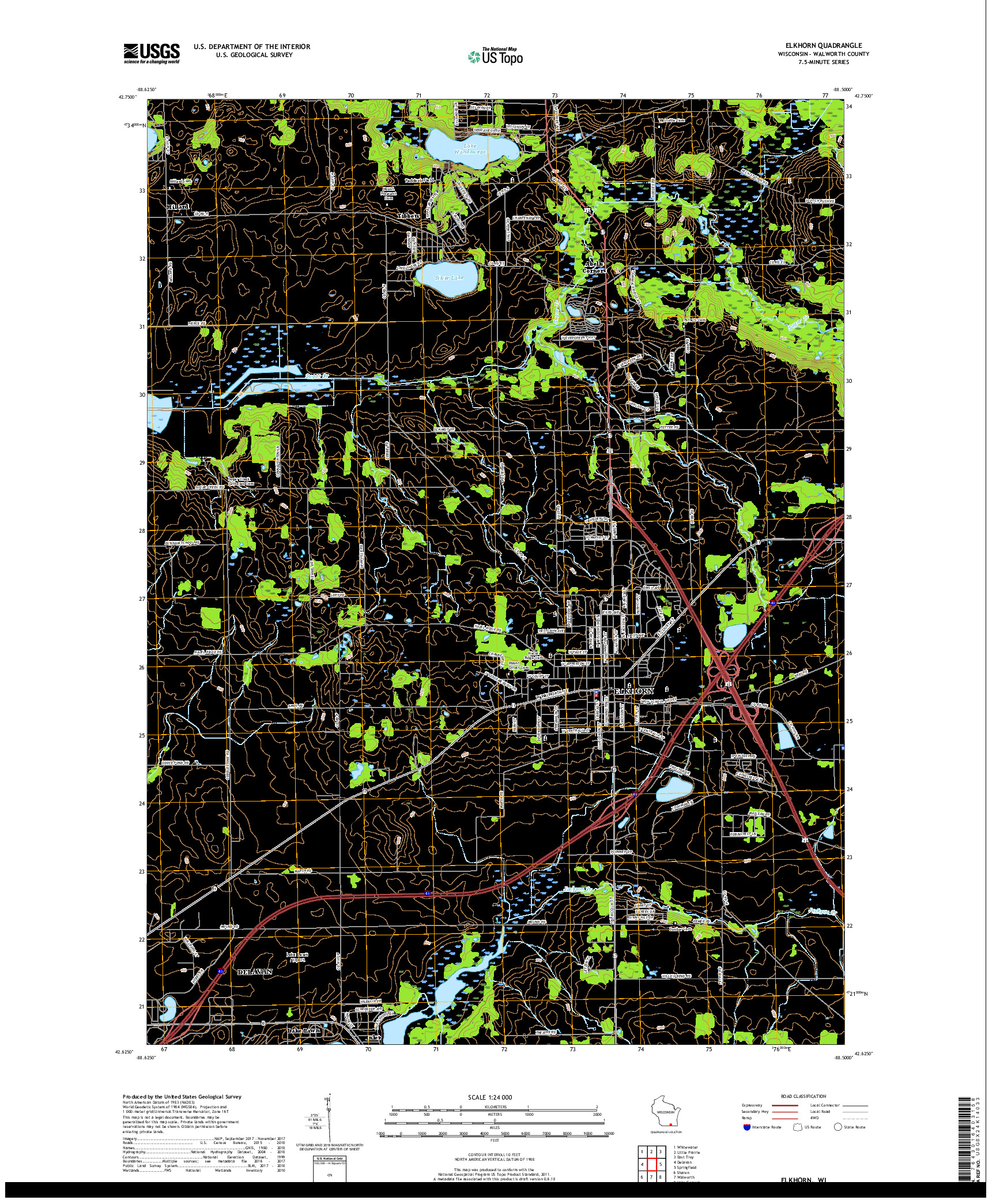 USGS US TOPO 7.5-MINUTE MAP FOR ELKHORN, WI 2018