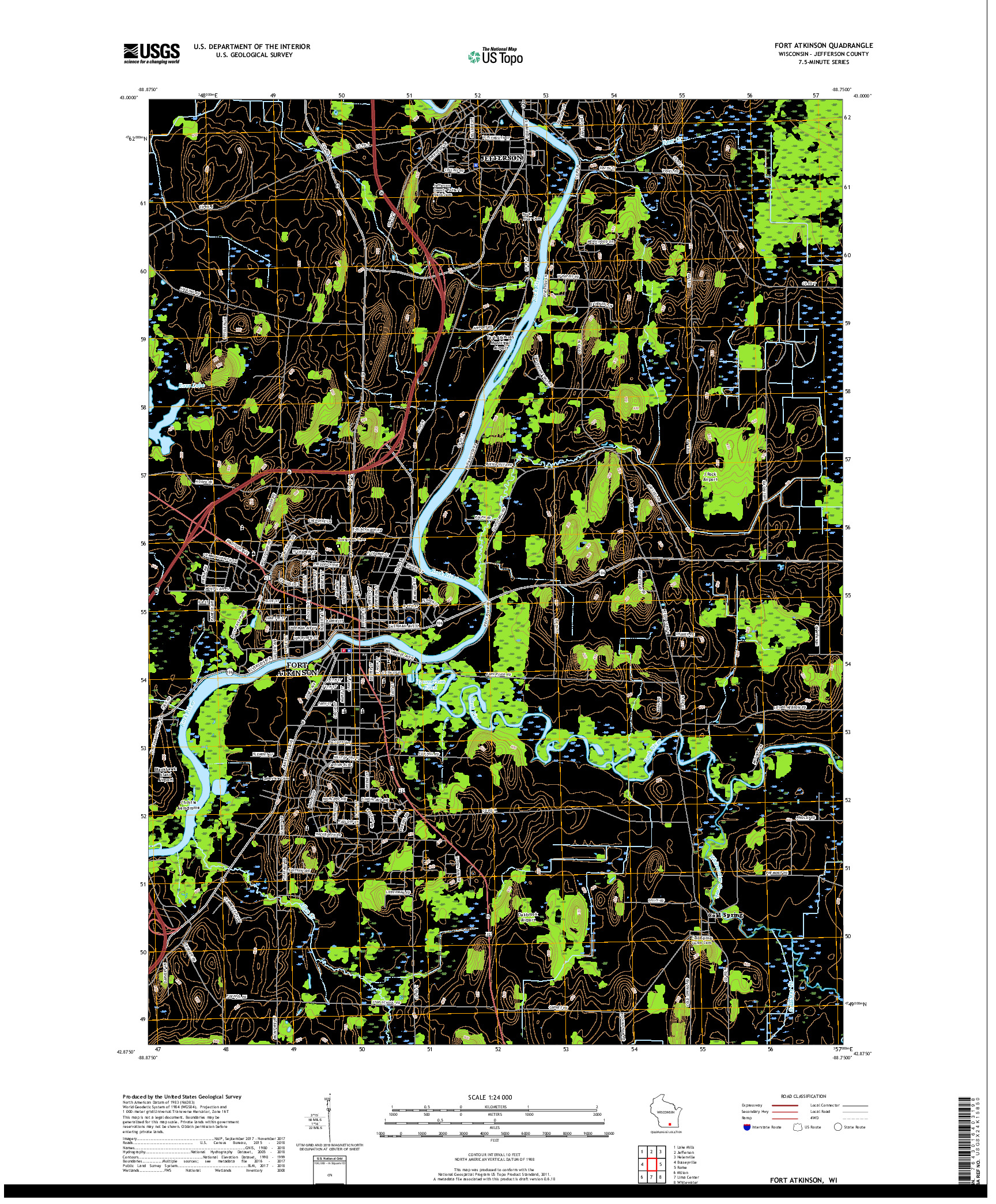 USGS US TOPO 7.5-MINUTE MAP FOR FORT ATKINSON, WI 2018