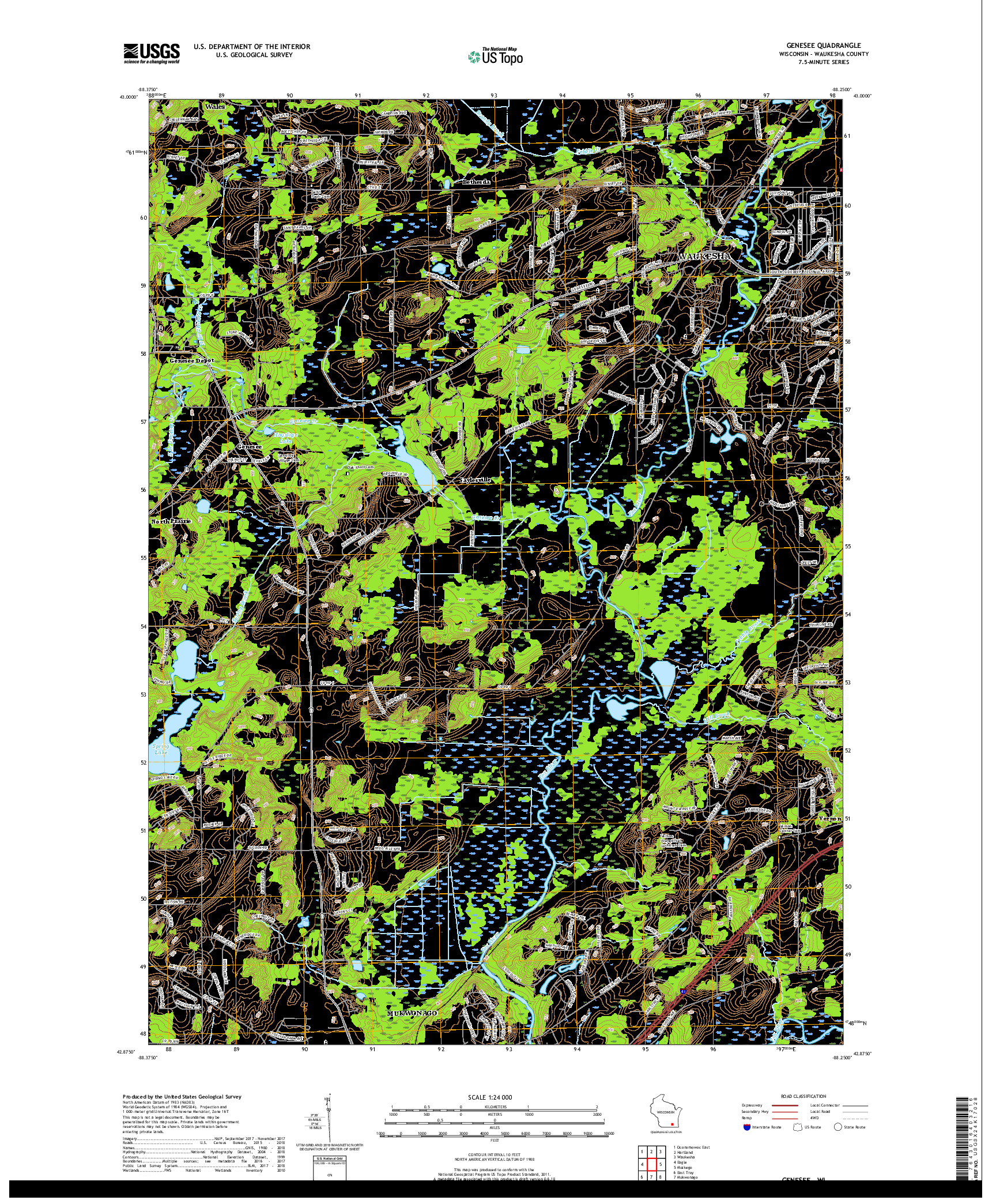 USGS US TOPO 7.5-MINUTE MAP FOR GENESEE, WI 2018