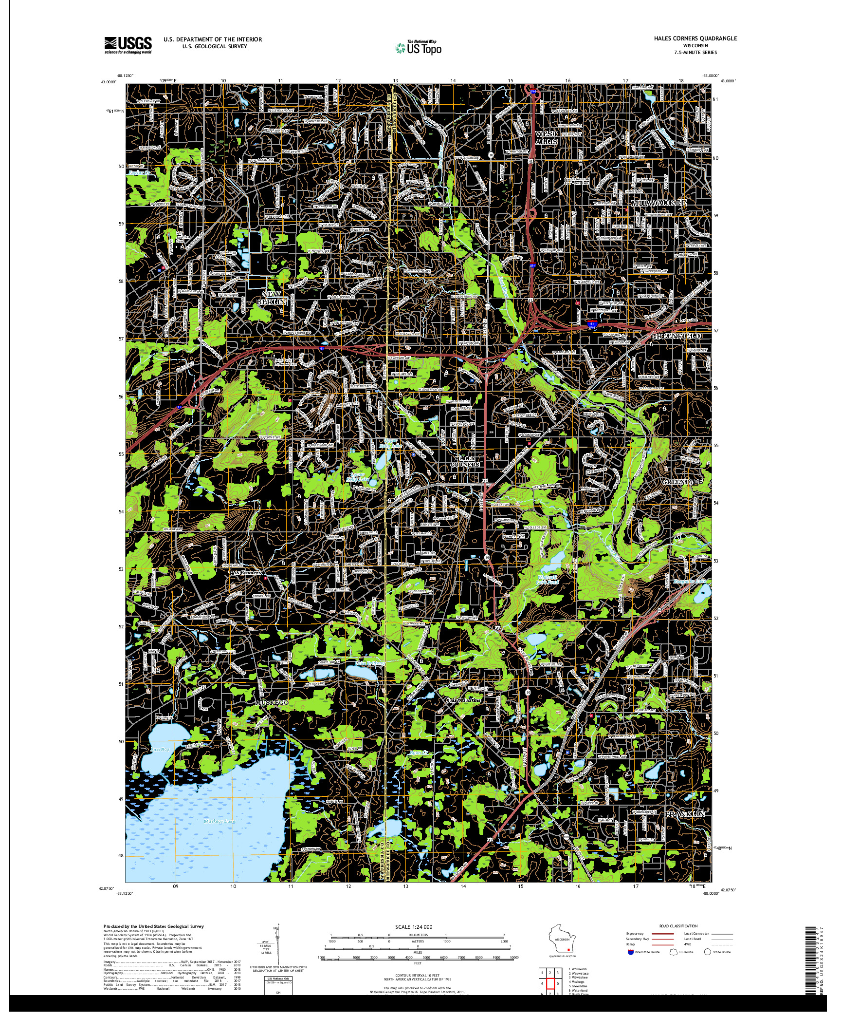 USGS US TOPO 7.5-MINUTE MAP FOR HALES CORNERS, WI 2018