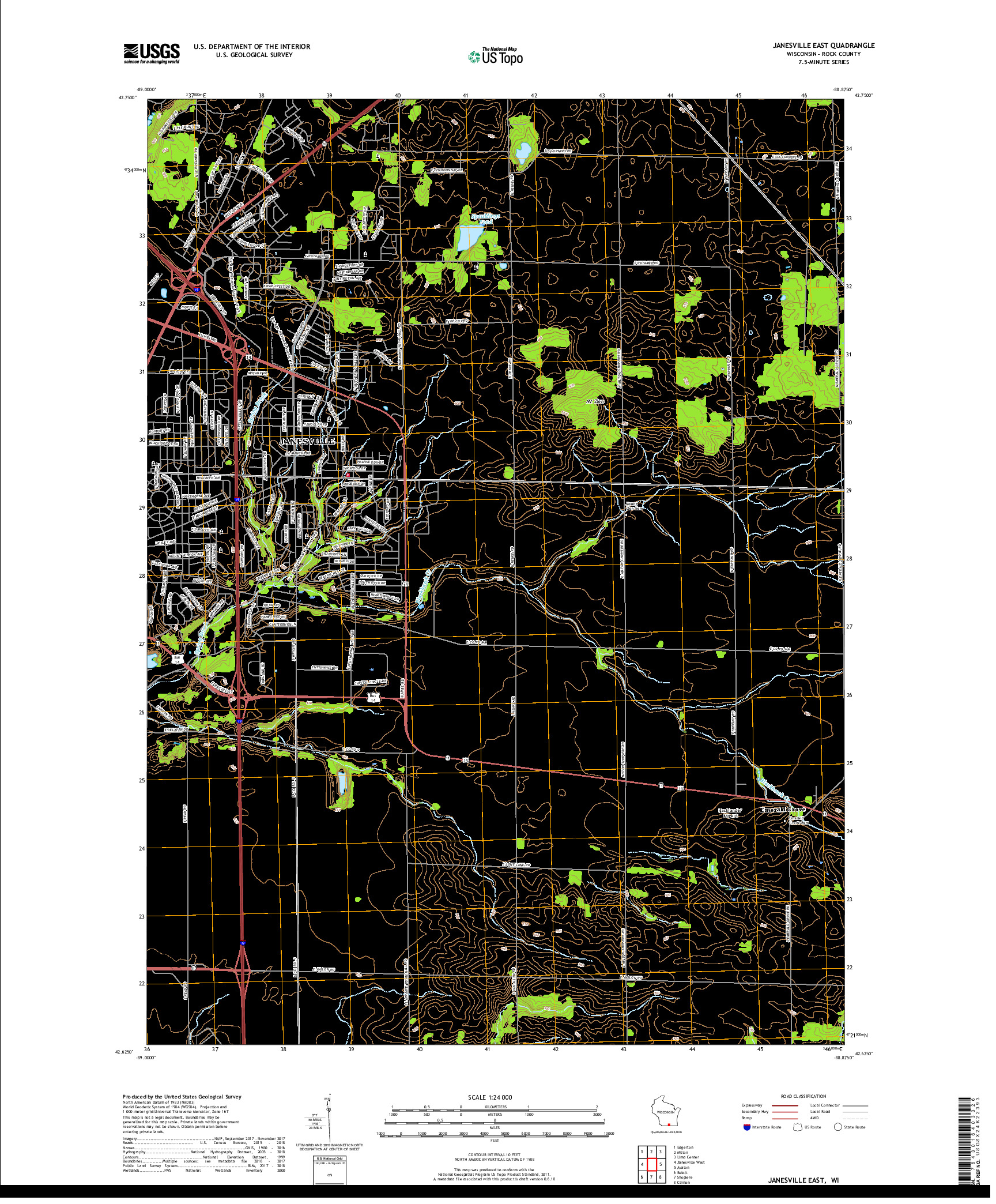 USGS US TOPO 7.5-MINUTE MAP FOR JANESVILLE EAST, WI 2018