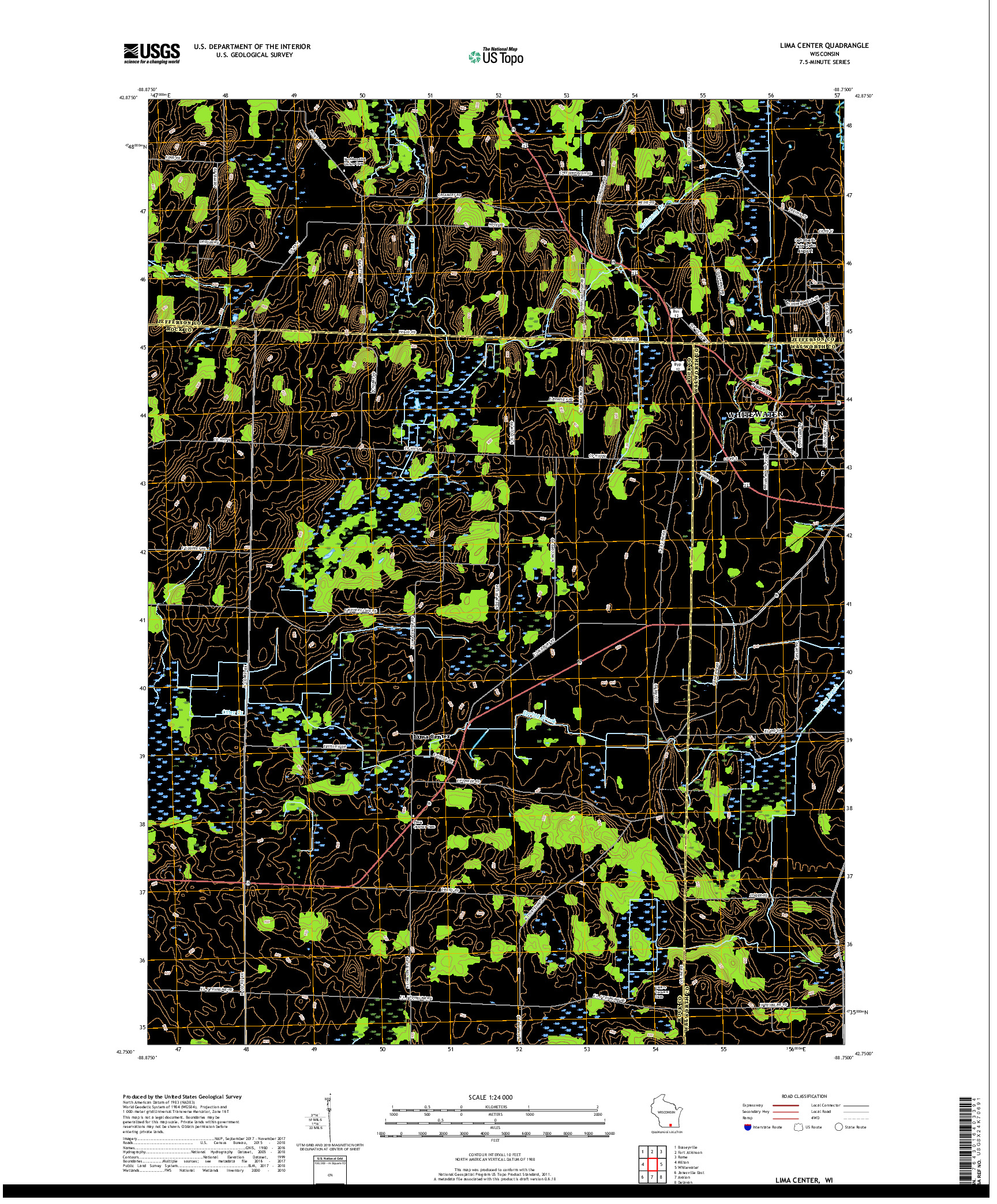 USGS US TOPO 7.5-MINUTE MAP FOR LIMA CENTER, WI 2018