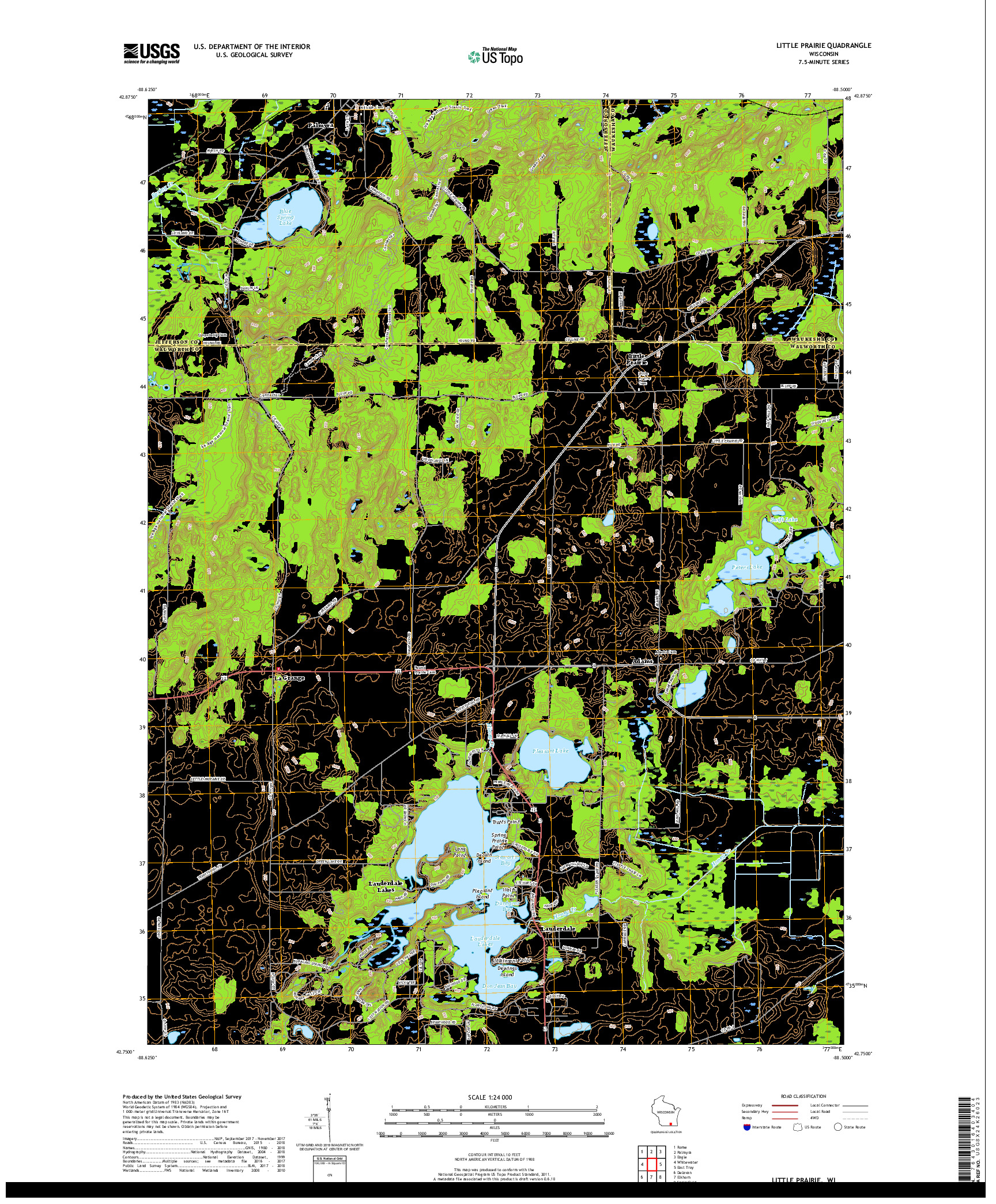 USGS US TOPO 7.5-MINUTE MAP FOR LITTLE PRAIRIE, WI 2018