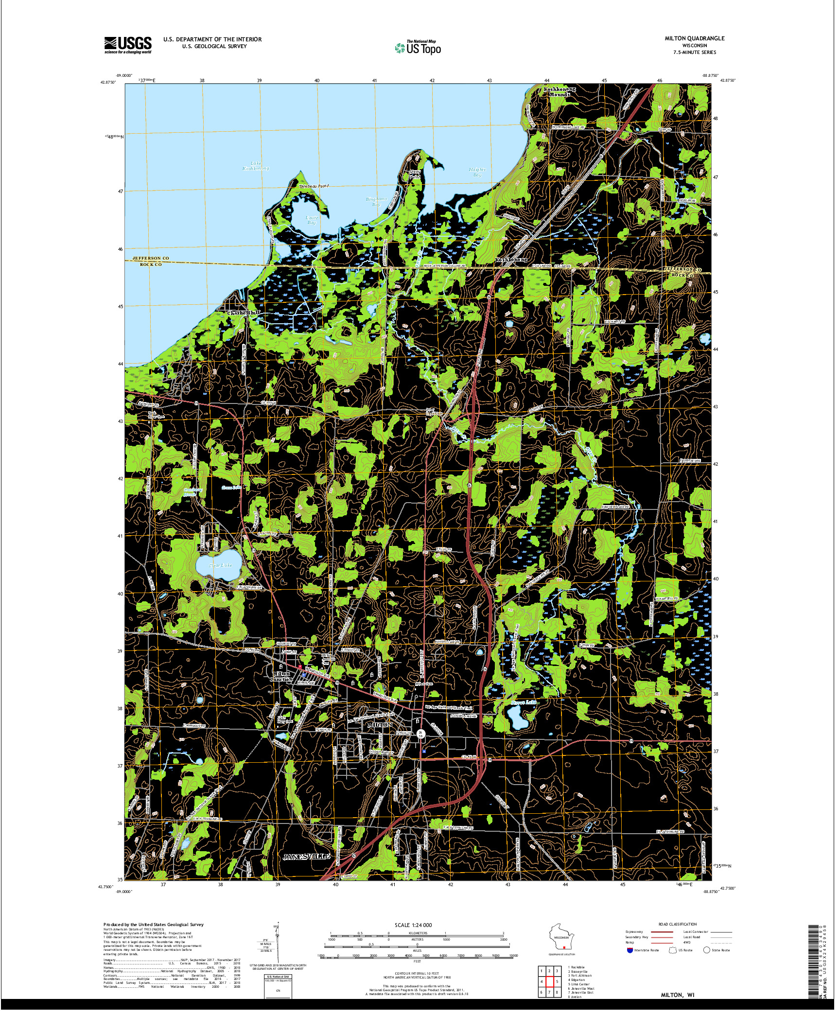 USGS US TOPO 7.5-MINUTE MAP FOR MILTON, WI 2018