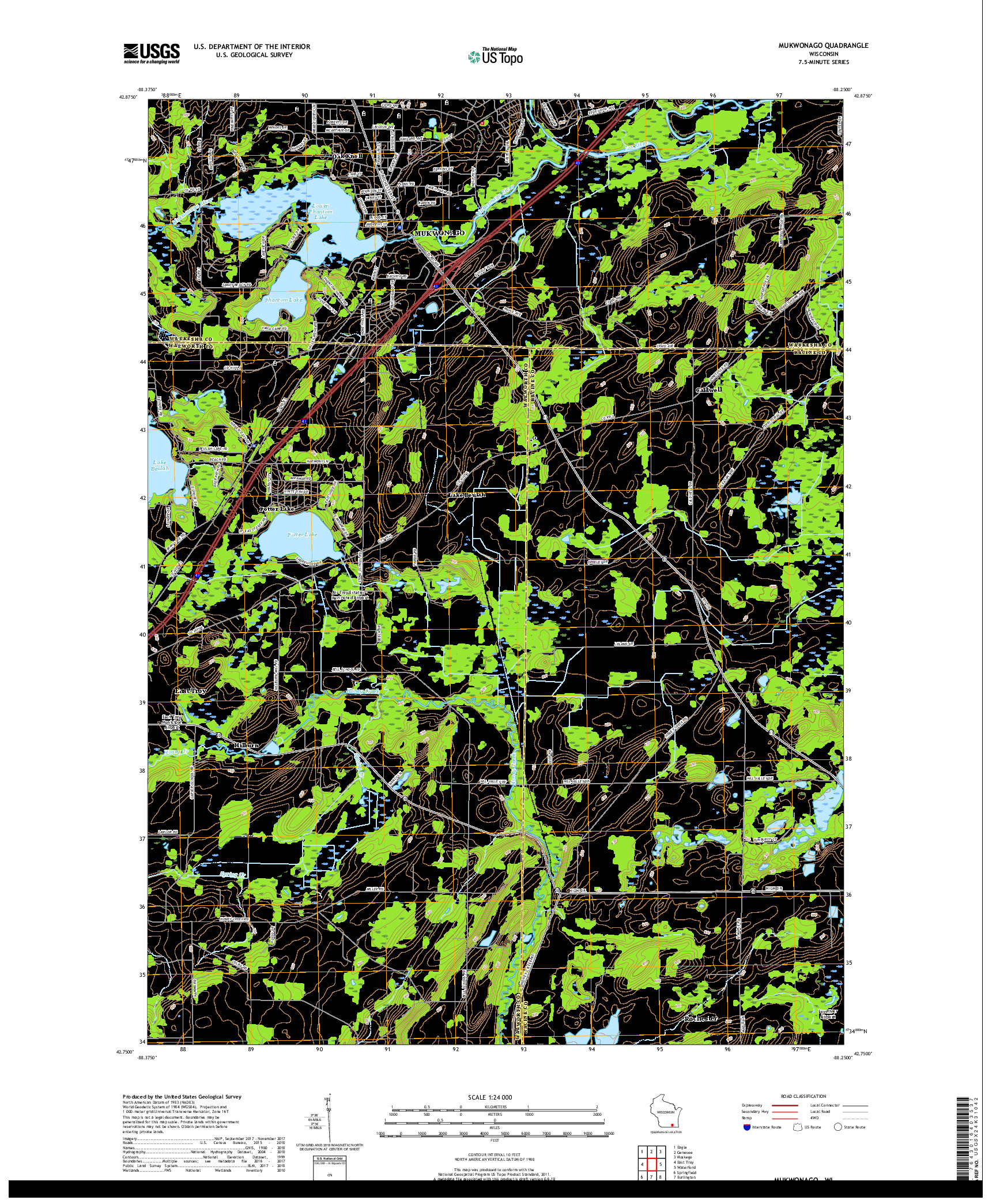 USGS US TOPO 7.5-MINUTE MAP FOR MUKWONAGO, WI 2018