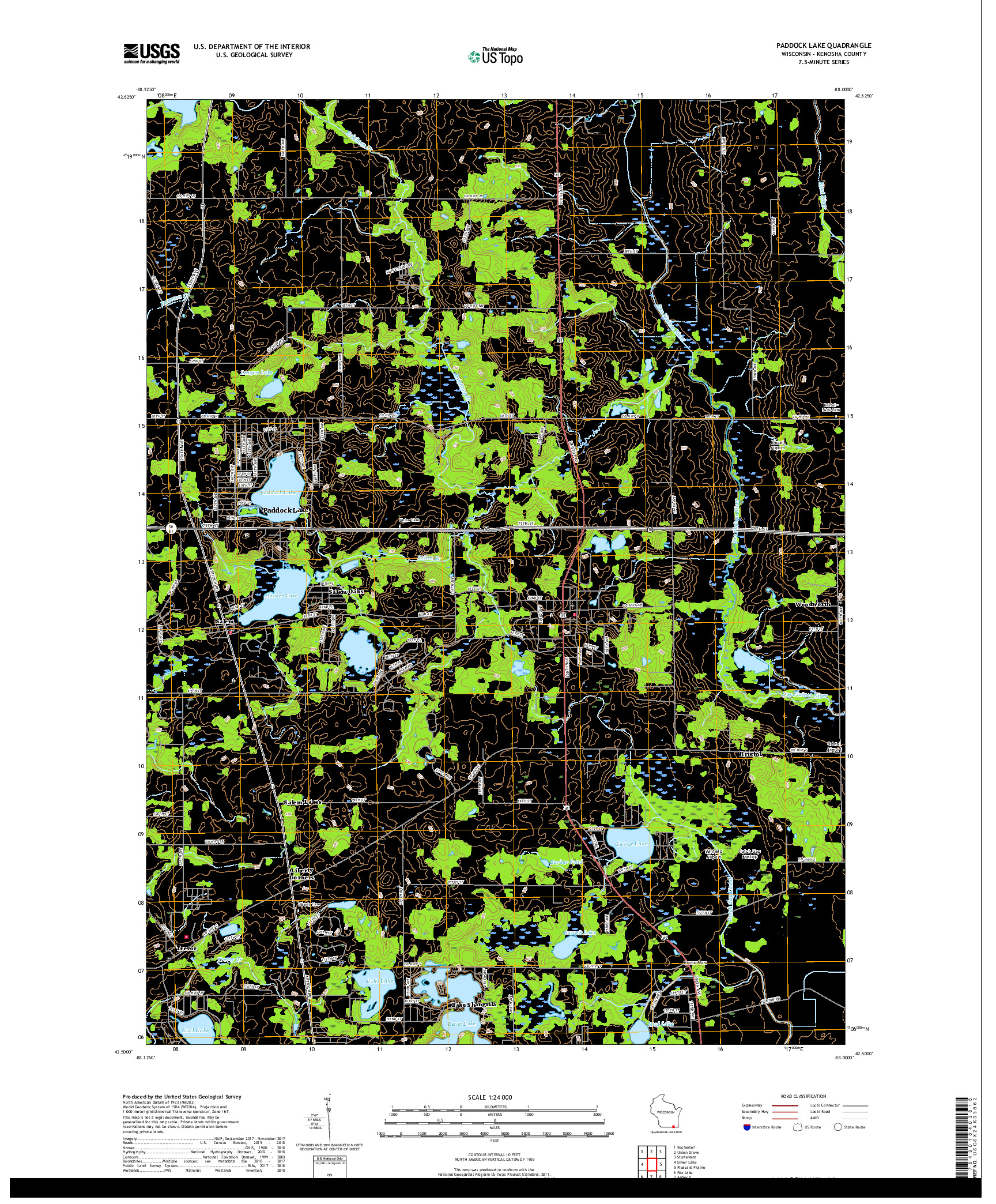 USGS US TOPO 7.5-MINUTE MAP FOR PADDOCK LAKE, WI 2018